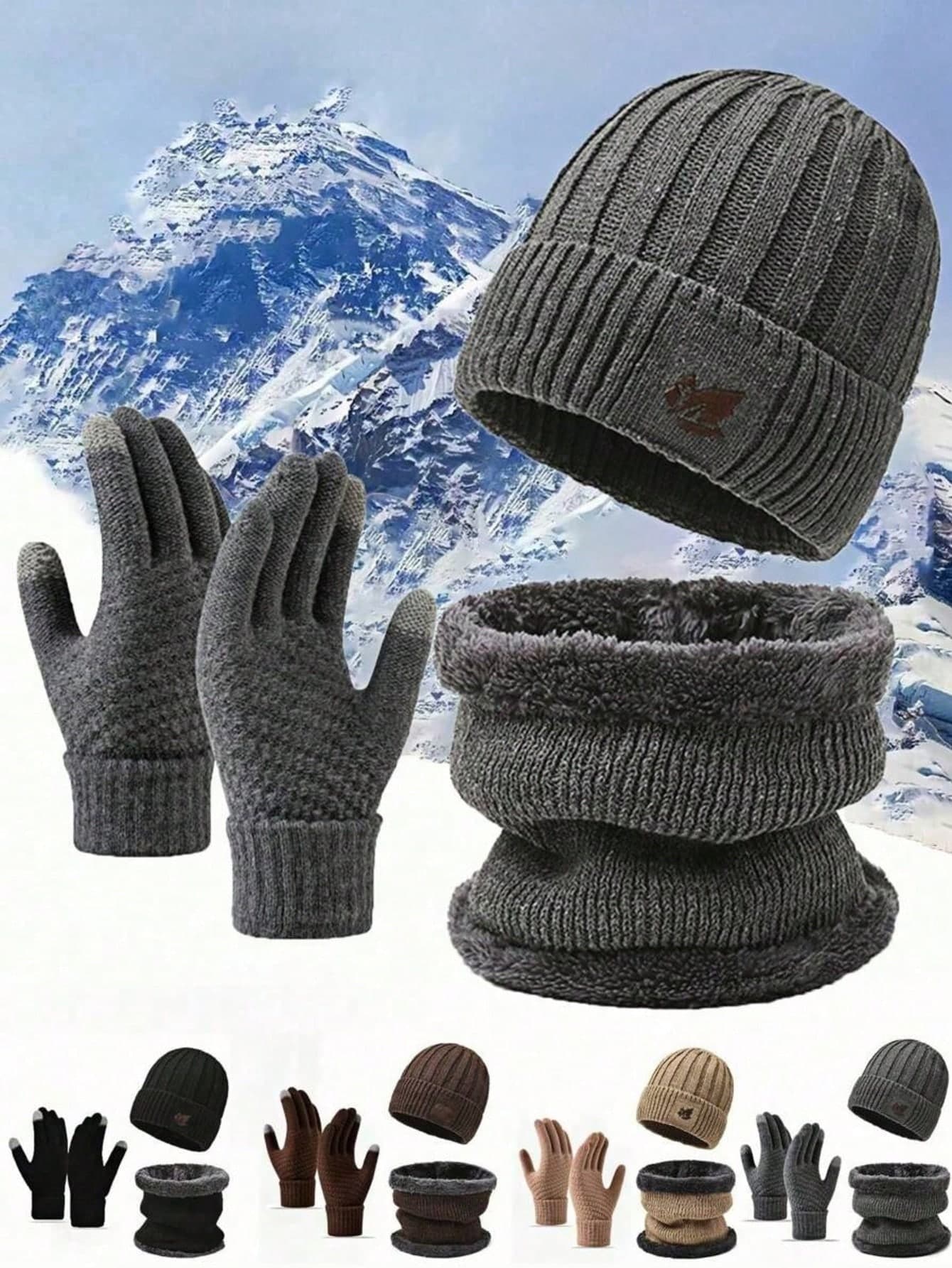 3pcs Men's Knitted Wool Beanie Hat, Soft Warm Scarf & Touch Screen Gloves, Warm Winter Gift Set Winter Warm