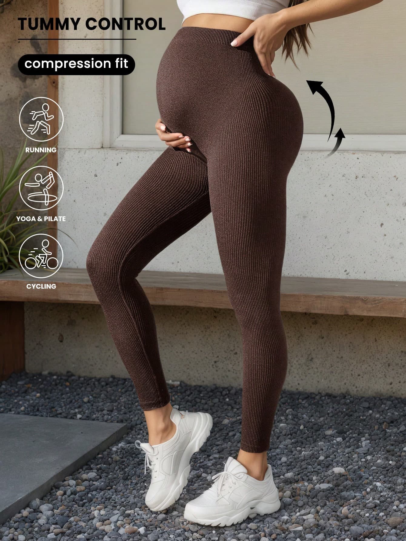 Maternity Solid Color High Waist Ribbed Slim Casual Pants Spring Summer