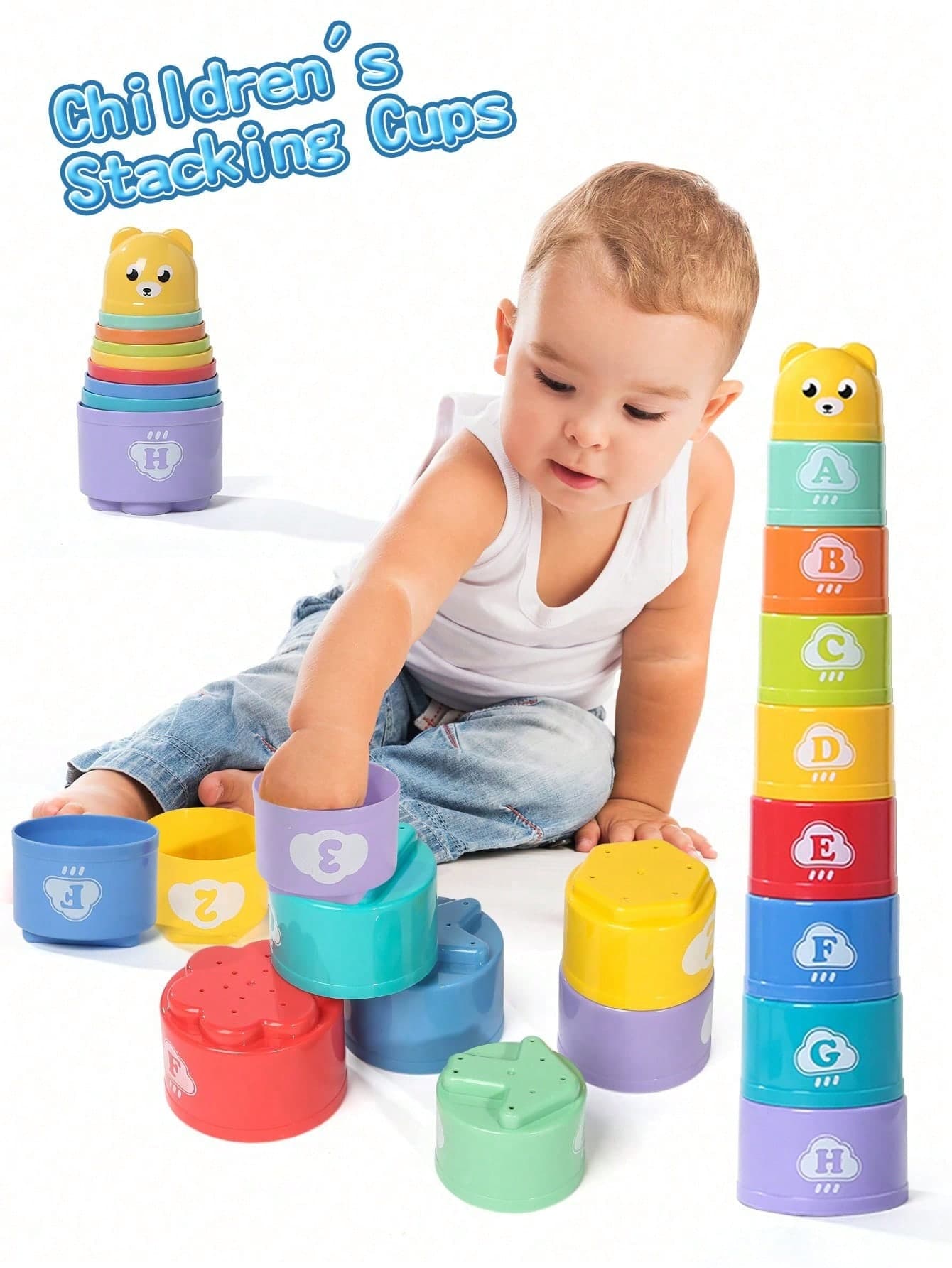 1 Set Bear Number Round Stacking Cups Letter Recognition Toy, Kindergarten Learning Tool, Parent-Child Interactive Puzzle Toy, Suitable For Boys, Girls, Christmas, Halloween, Thanksgiving, Birthday Party (Random Color)