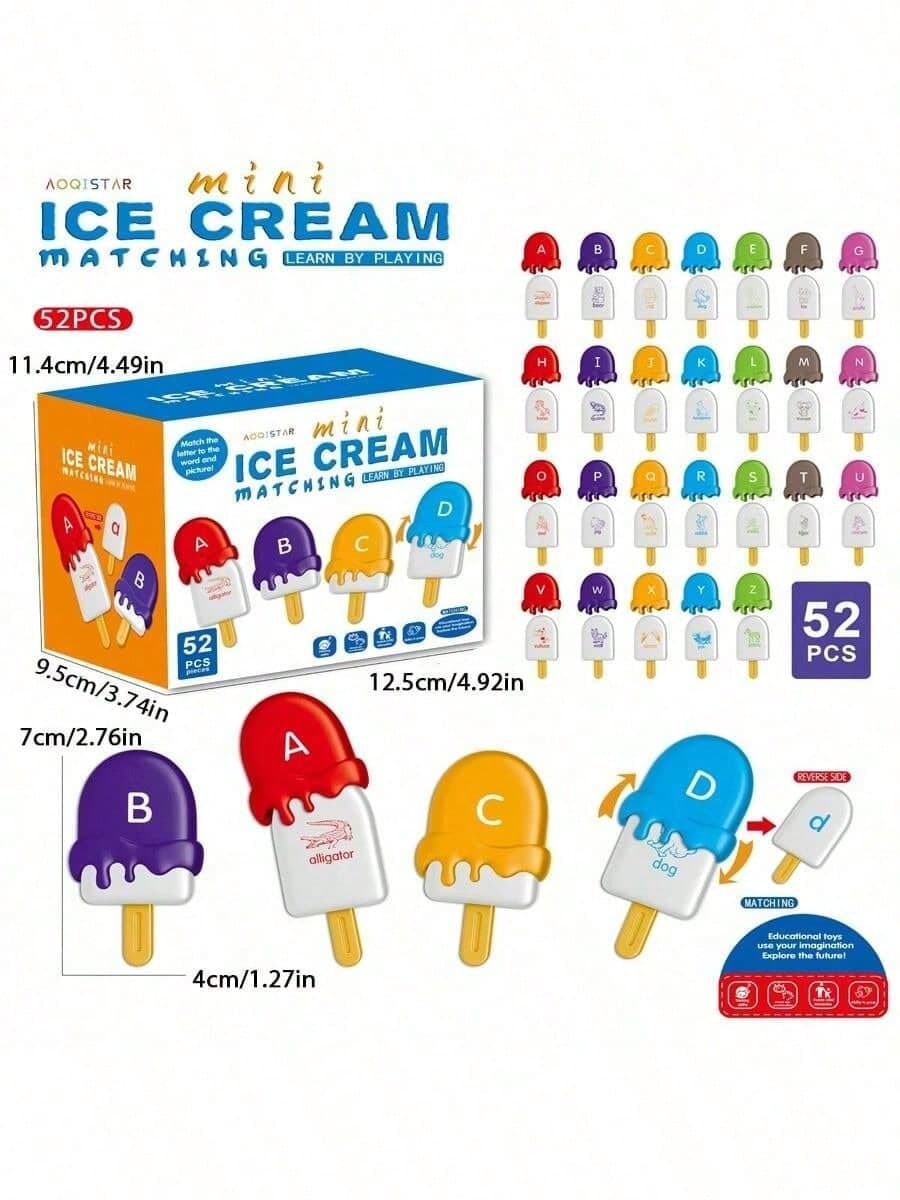 Mini Ice Cream Matching Toys, Color Sorting Counting And Letter Learning, Suitable For Ages 3+, Perfect Gift For Birthday, Back To School And Holidays
