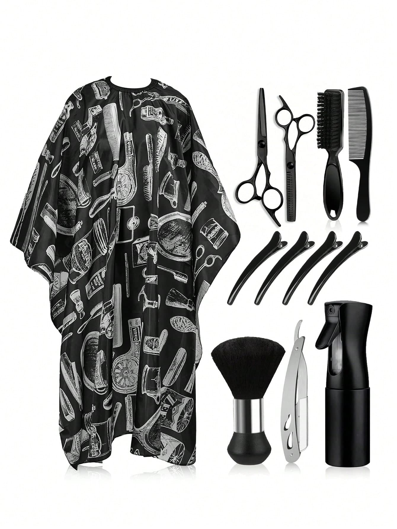 1/2/4/12 Pcs Professional Hairdressing Tool Set, Includes Haircutting Cape, Hairdressing Gown, Scissors With Neck Duster, Hair Clips, Beard Brush, Beard Razor, Haircutting Comb, Hairdressing Apron, Dyeing Cape, Cleaning Brush, Salon Spray Bottle, Styling Spray Bottle, Alcohol Spray Bottle, High Pressure Spray Bottle And Hairdressing Tool Kit.