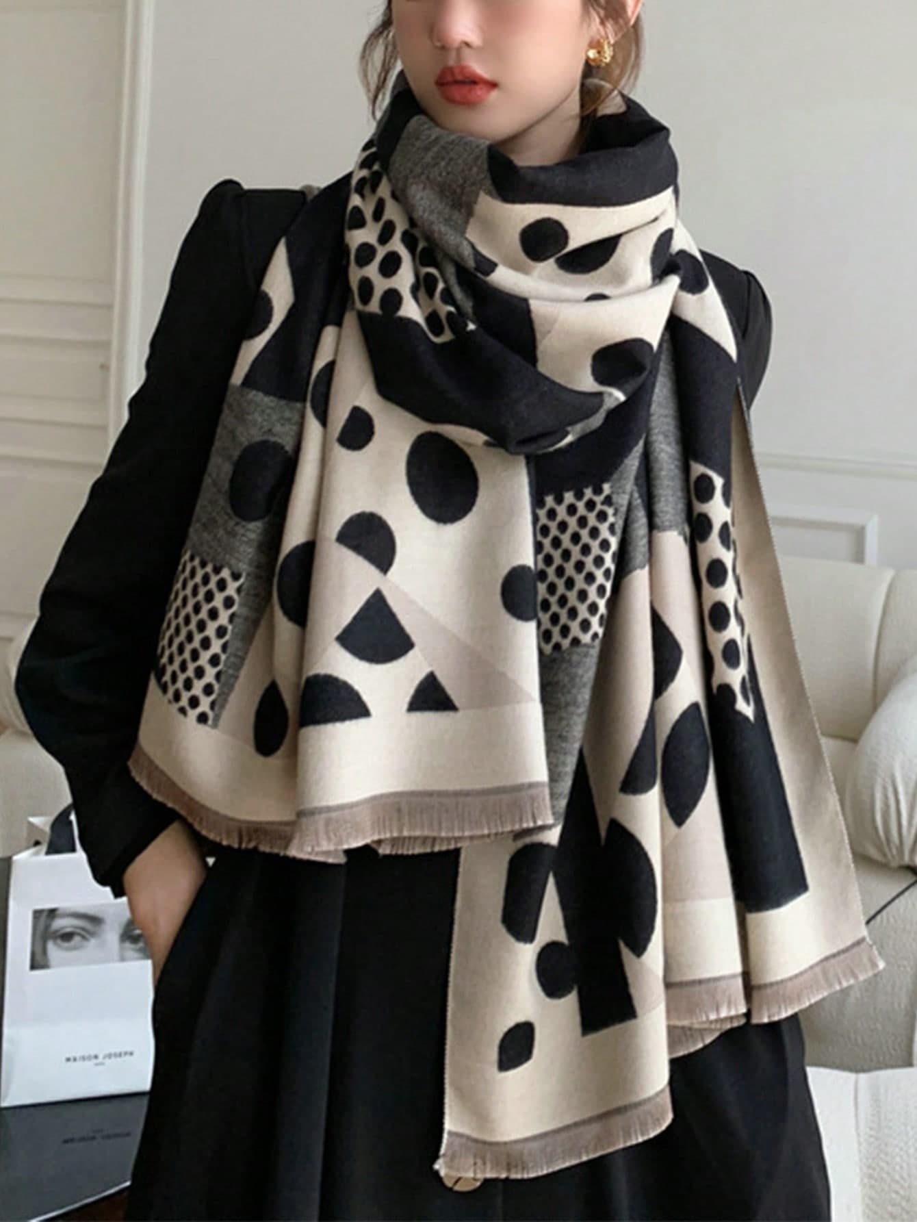 1pc Women Minimalist Polka Dot Pattern Jacquard Faux Cashmere Warm Scarf, Fashion Versatile Air-Conditioned Room Blanket, Elegant Outerwear Shawl Suitable For Autumn/Winter Daily Matching For Dress,Beach,Holiday,Accessories,Travel Essential