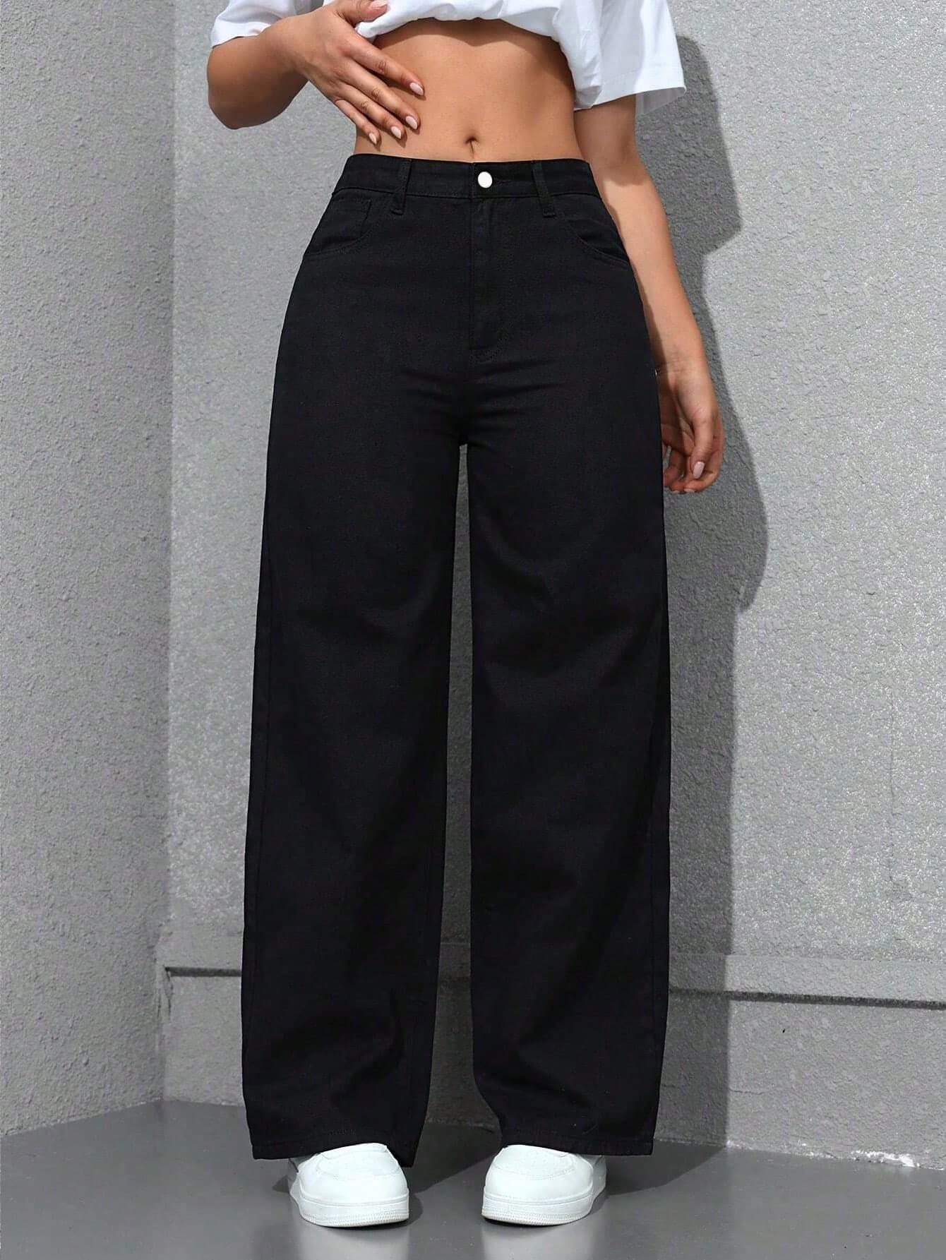 NVFelix Women's Loose Straight Leg Jeans, Elegant Vintage Bohemian Style, Casual Versatile, Suitable For Daily Home Wear, Y2K Street Style, Summer Wear, Black