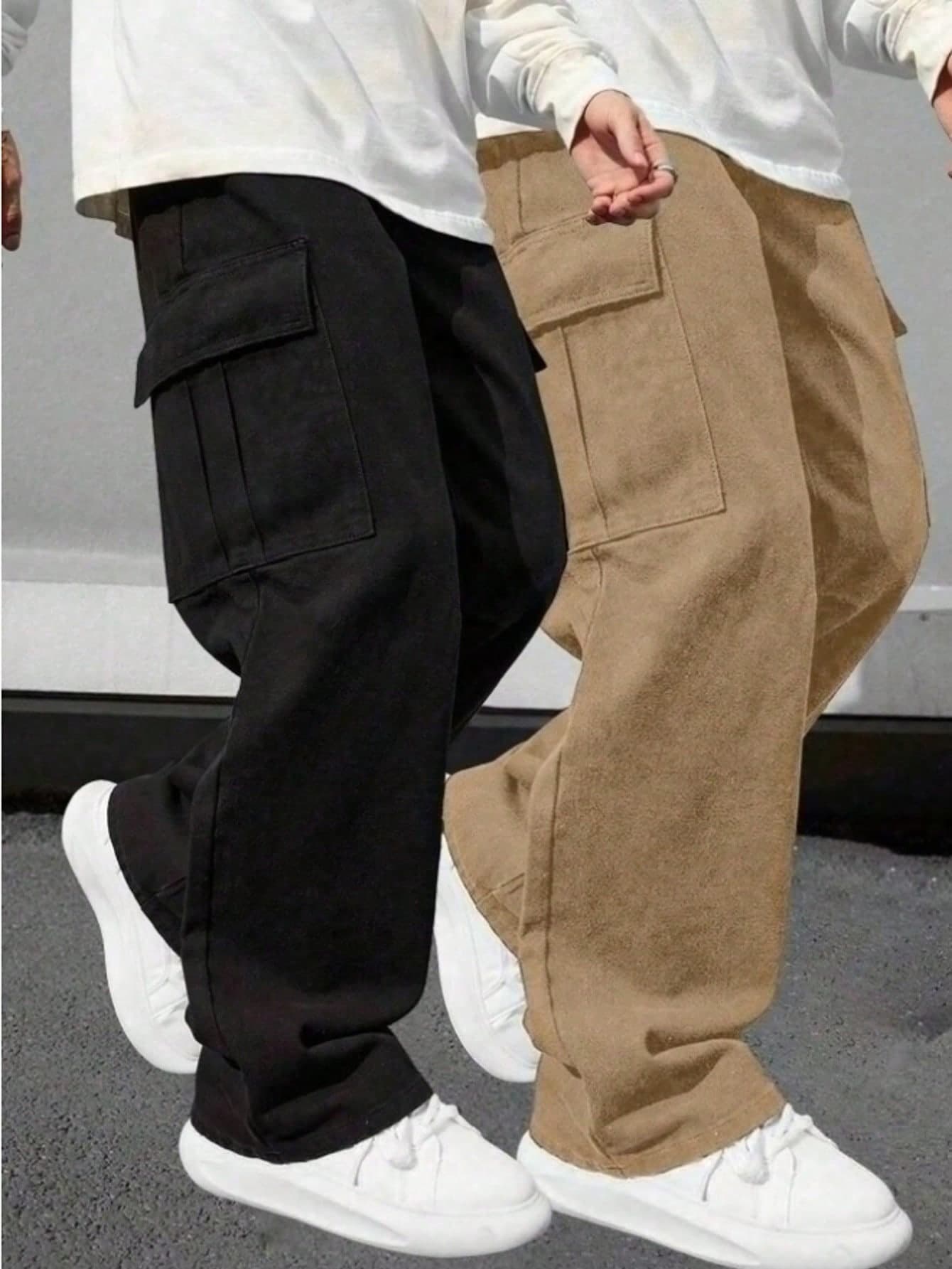 2pcs/Set Boys/Teenagers Casual Sports Outdoor Cargo Pants, Large Pocket Design, Spring/Autumn Style, Lightweight Polyester Fabric