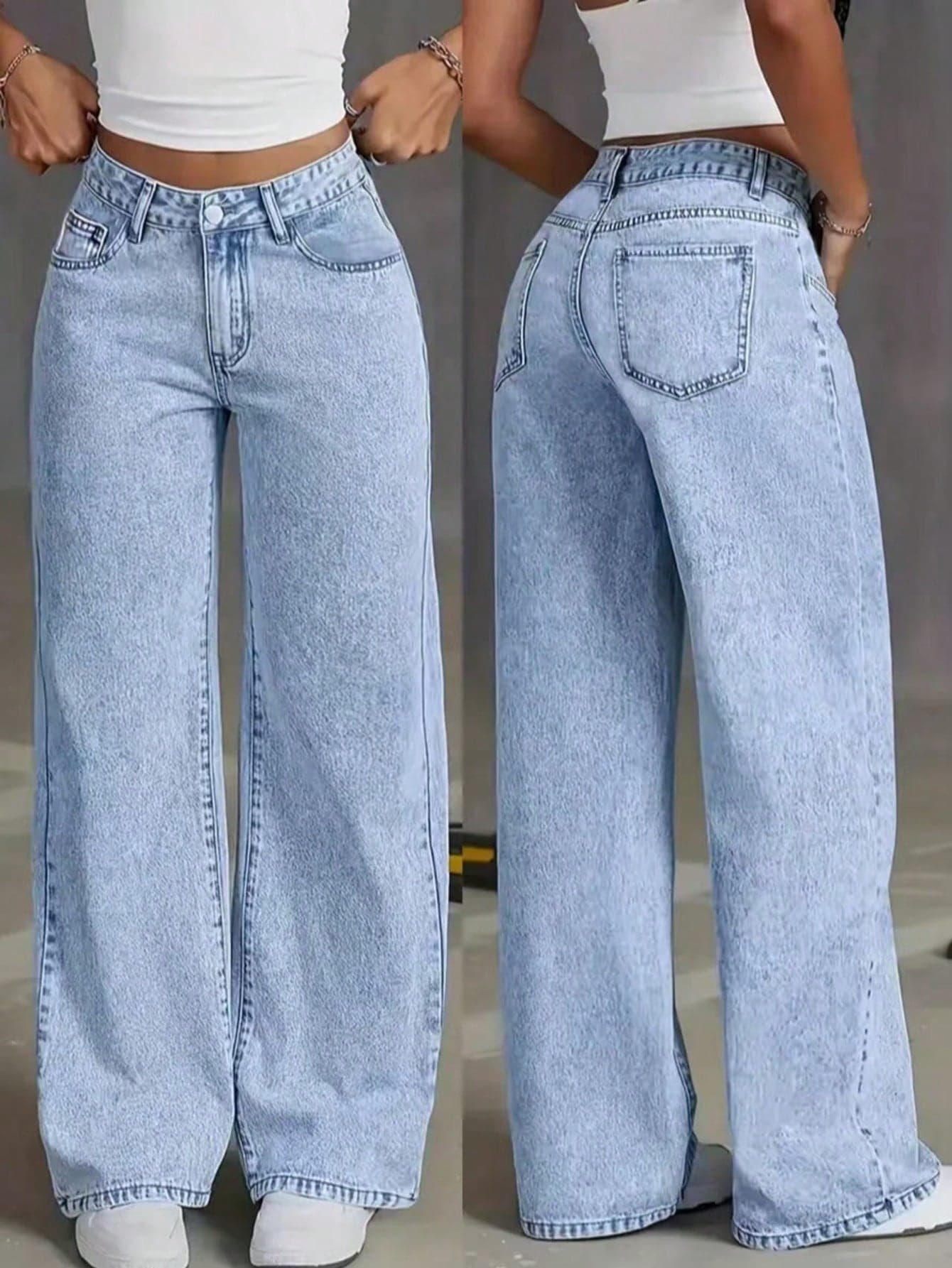 Women's Loose Fit Straight Leg Pockets Casual Jeans Spring