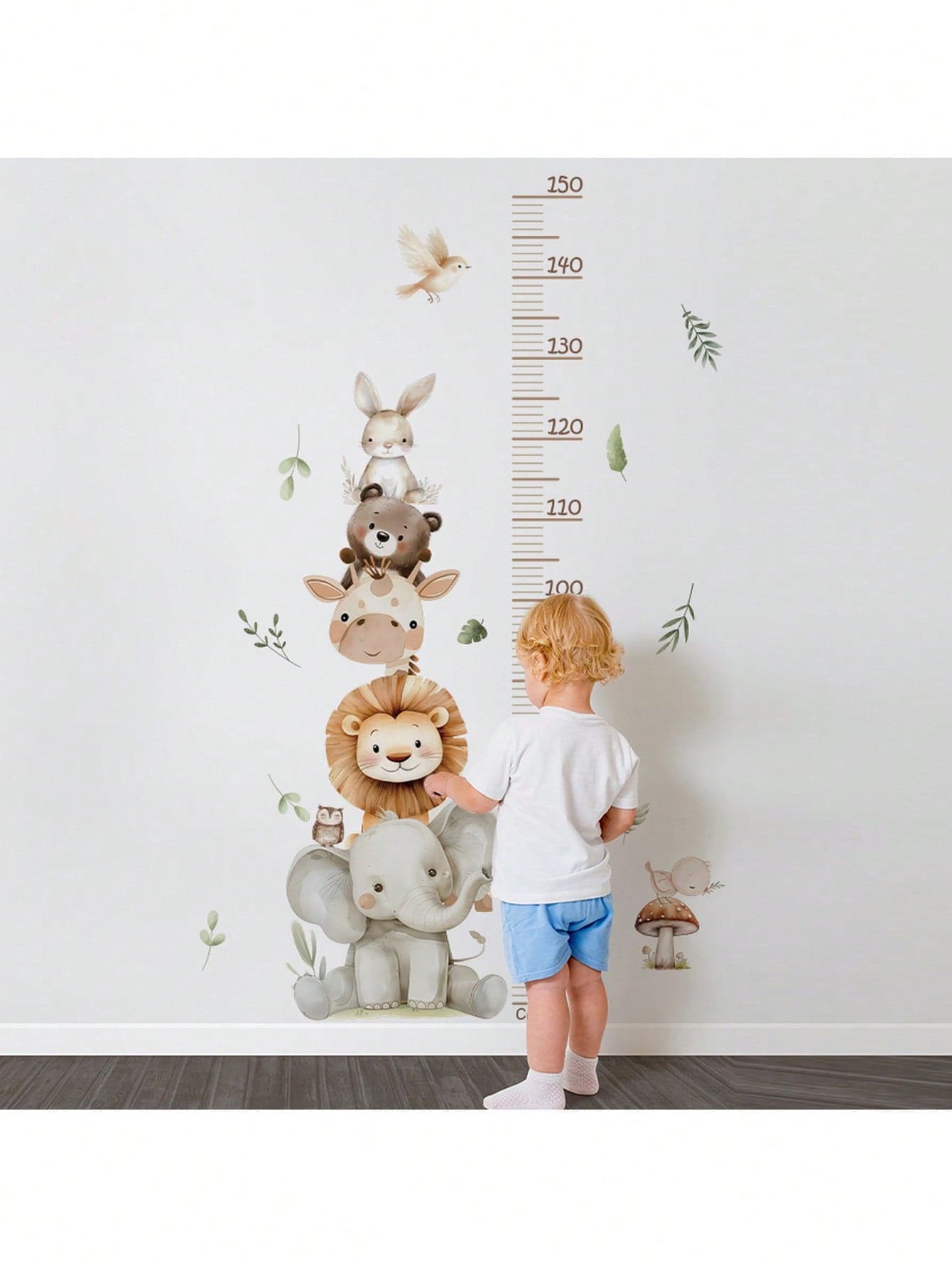 BRUP 2/6 Sheets Boho Animal Growth Chart Wall Stickers, Giraffe Elephant Lion Bear Rabbit With Height Measurement Decal, Nursery Wall Art, Baby Room Decor