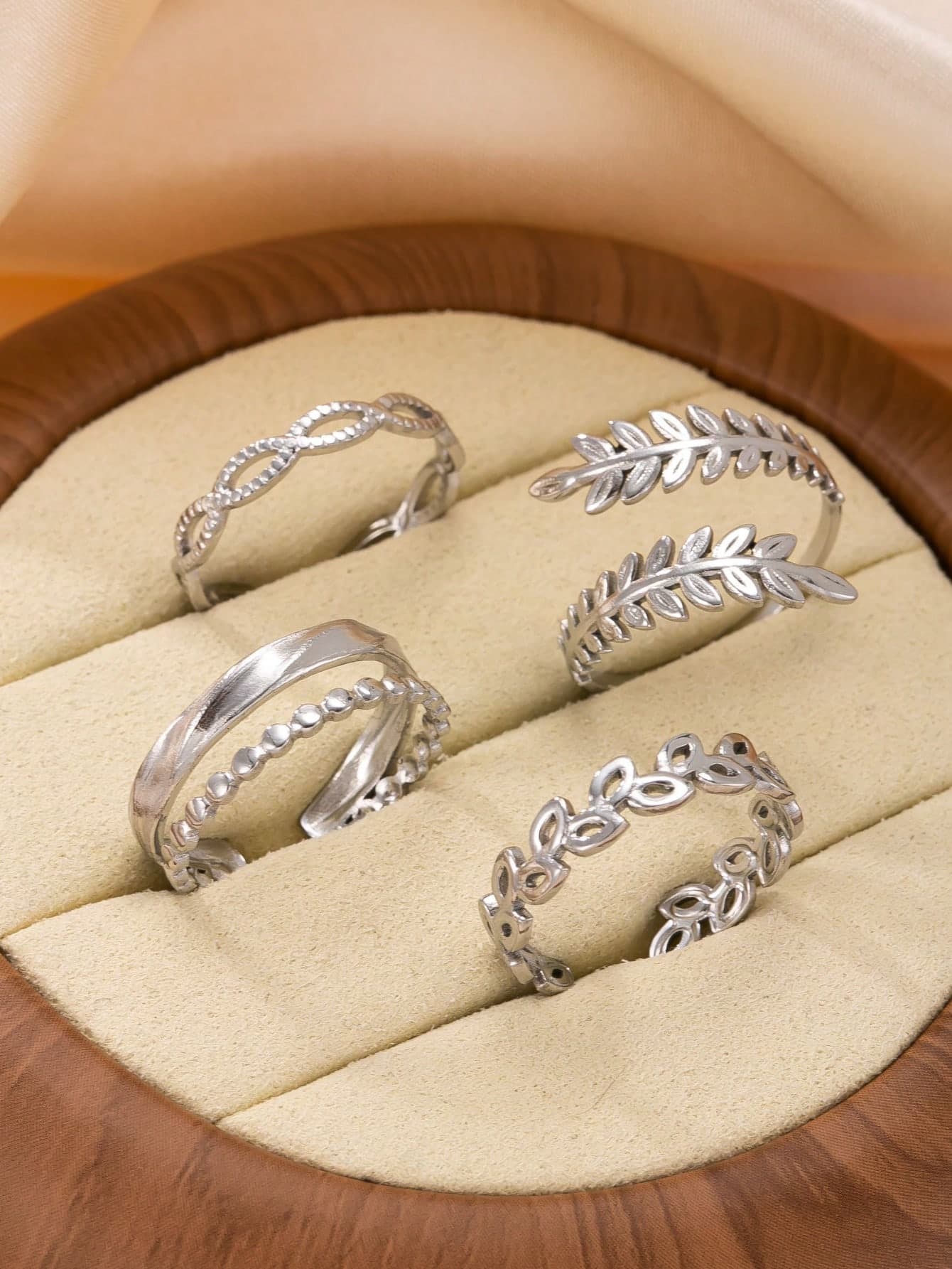 4pcs Stainless Steel Ring Set, Minimalist Adjustable Open Rings, Hollow Geometric Pattern Rings, Men's Wedding Accessories