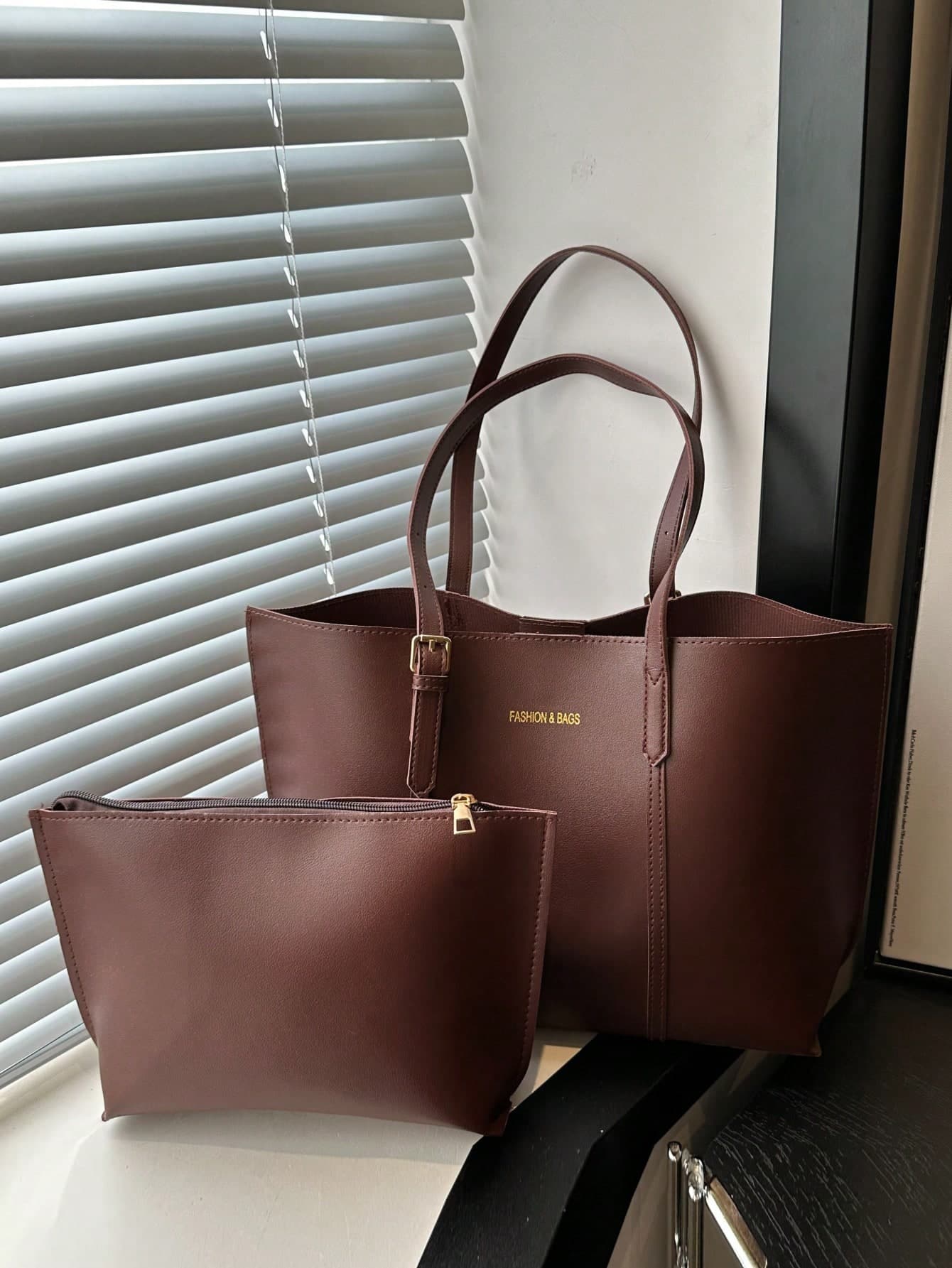 2pcs Set: Fashionable Casual Small Letter PU Tote Bag & Minimalist Clutch Wallet, Suitable For Women Shopping, Work Commute, Travel And Daily Use