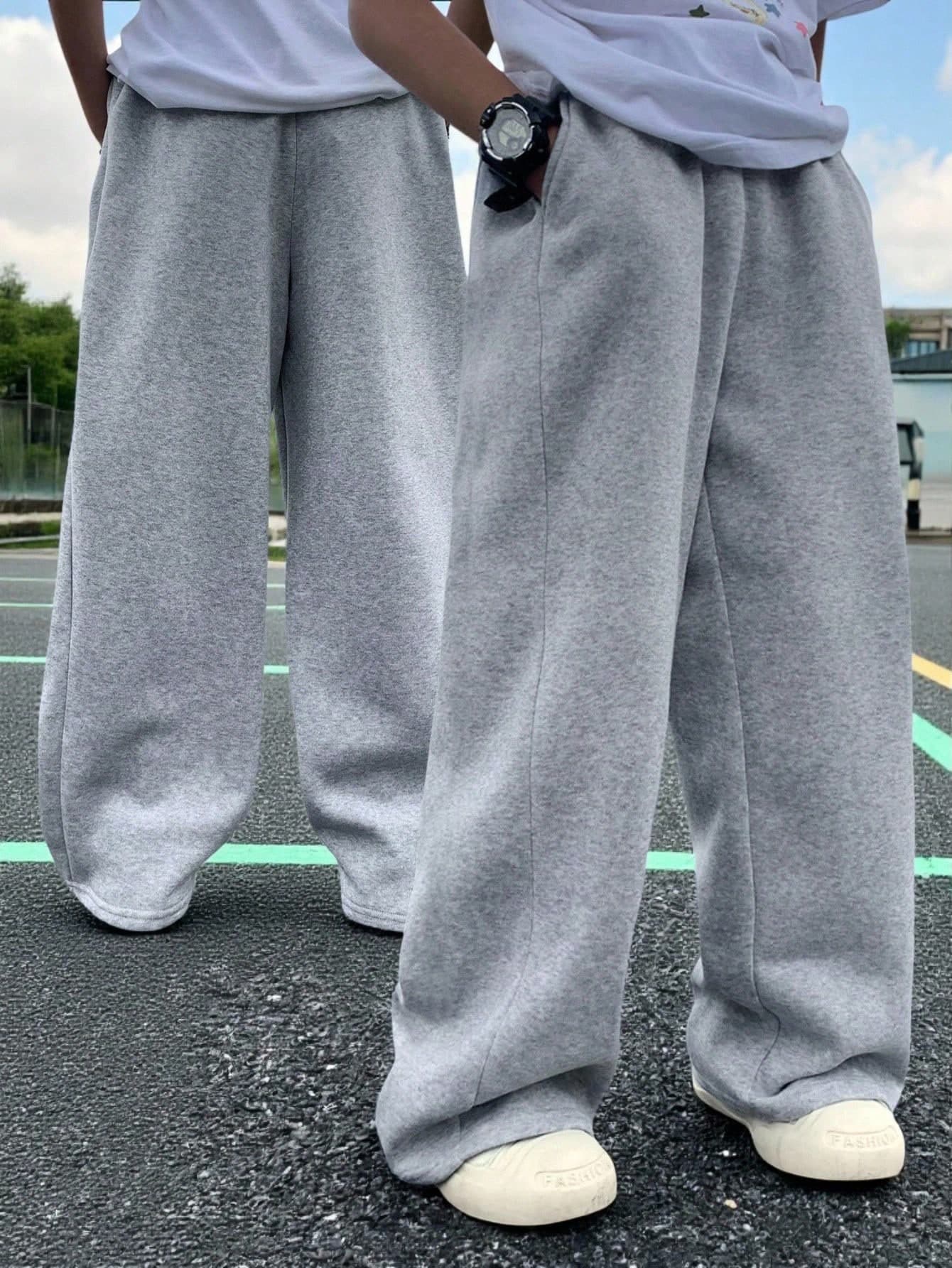 1pc Boys' Loose Knit Straight Leg Sweatpants, Thickened Warm Long Pants For Spring, Autumn, Winter