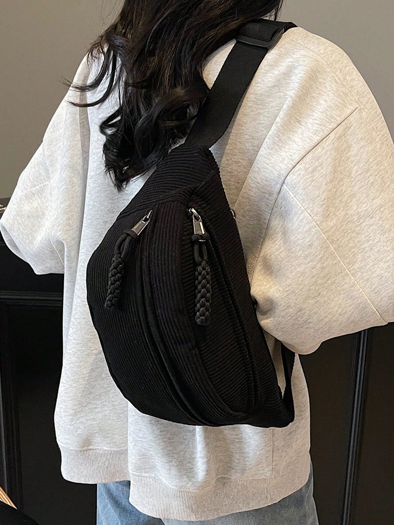 Women's Fashion Corduroy Winter Oblique Shoulder Waist Bag, Woven Zipper Casual Waist Pack, Minimalist Versatile Outdoor Sports Crossbody Chest Bag