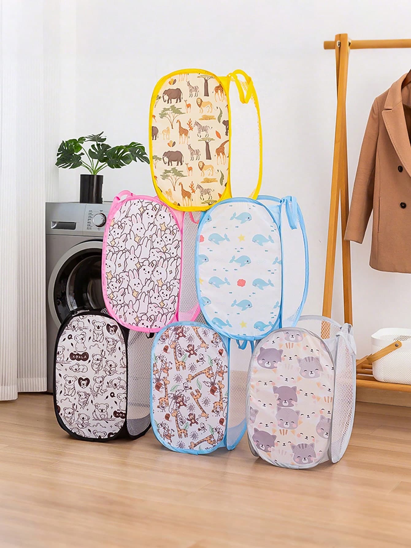 1pc/2pcs Kids Cartoon Pattern Dirty Clothes Laundry Basket, Foldable Bathroom Storage Organizer Bin For Children Room