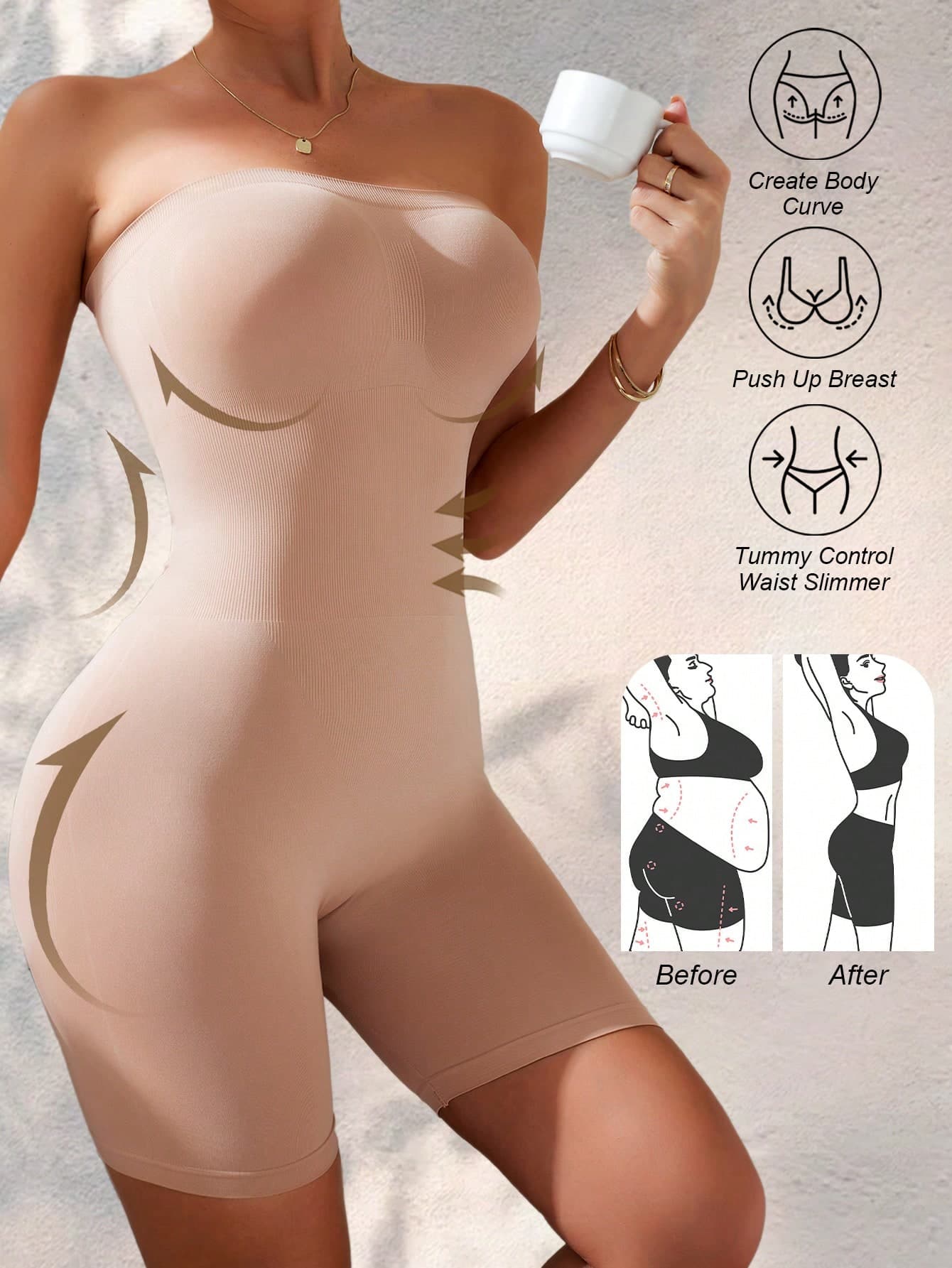 Women Seamless Backless Shapewear Jumpsuit, Tummy Control Slimming Camisole