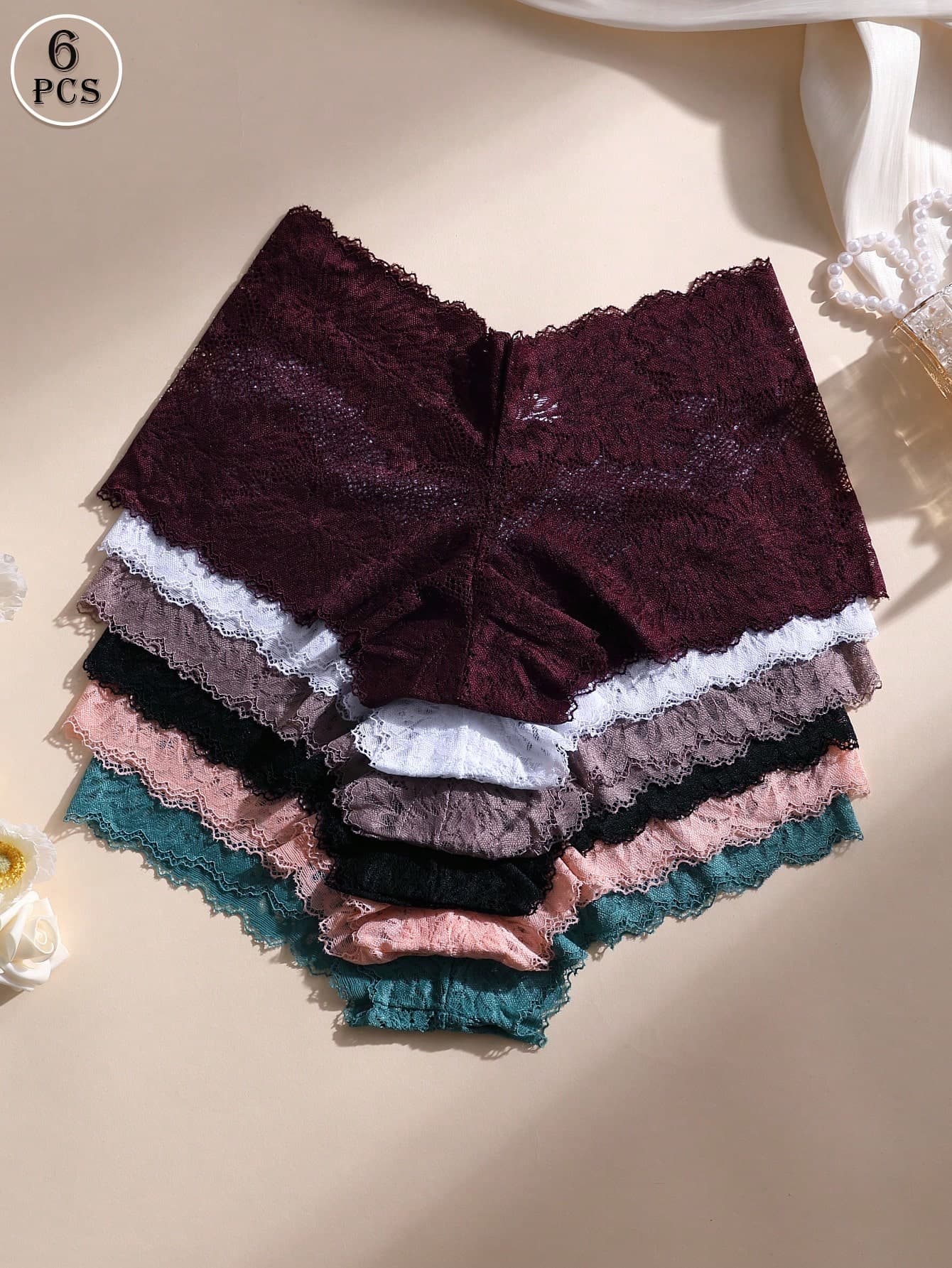 6pcs/Pack Women's Sexy Lace Patchwork Seamless Briefs, Tummy Control And Butt Lifting, Stretchy Comfortable Breathable, Suitable For Yoga, Sports And Daily Wear