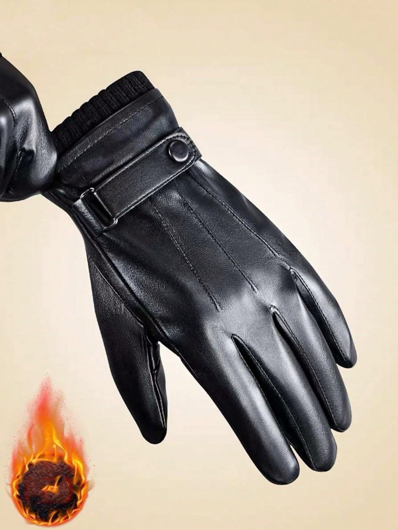 1 Pair Women's Faux Leather Winter Warm Fashion PU Gloves With Thermal Lining, Windproof, Waterproof, Touchscreen Compatible, Casual Outdoor