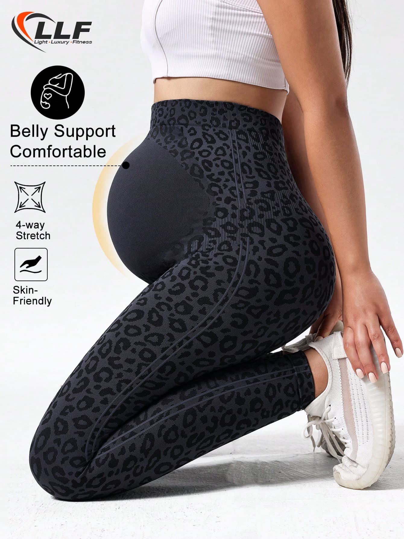 LLF Seamless Leopard Print Yoga Pants For Pregnant Women, High Elasticity Leggings, Soft And Skin-Friendly Fabric For Yoga, Workout, And Casual Wear Spring Sports