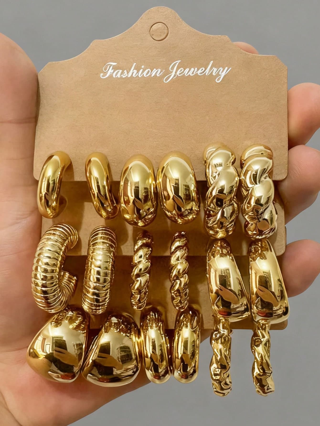3-9 Pairs Thick Gold Hoop Earrings Set, Women's Low Allergy Thick Gold Earrings, New Fashion CCB Earrings