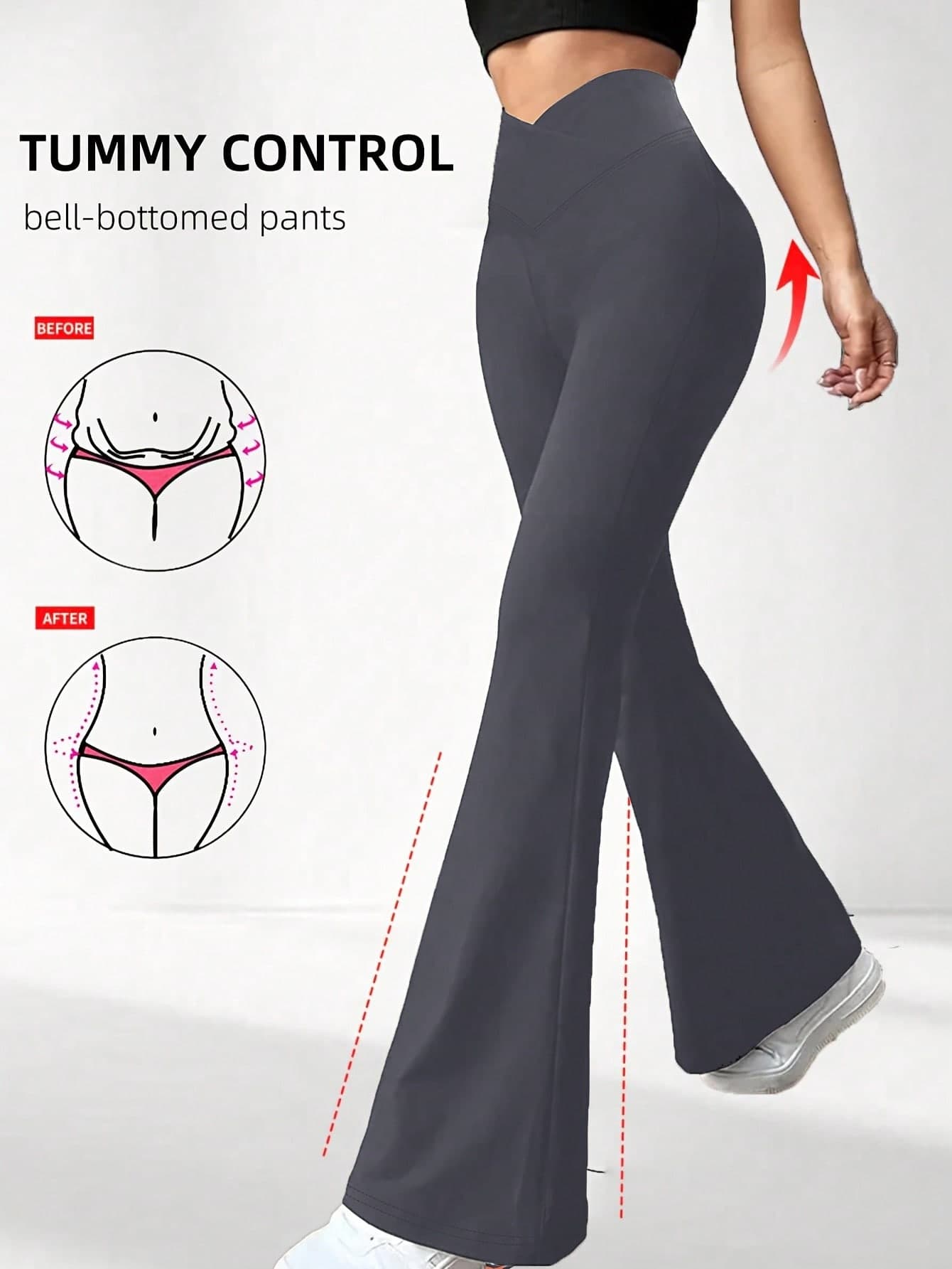 Women's Criss-Cross Waist Flare Leggings, Elastic Polyester Solid Color Sports Yoga Pants, Criss-Cross Waist Personalized Casual Long Pants, Suitable For All Seasons Solid Color Tight Sports Pants, Knit Fabric Long Wide-Leg Pants, Suitable For Fitness And Casual Wear