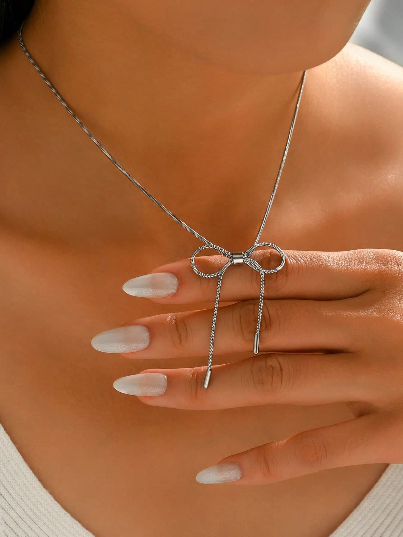 1pc Fashionable Delicate Bowknot Necklace, Refined Chain, Elegant & Minimalist Yet Sweet, Suitable For Various Occasions