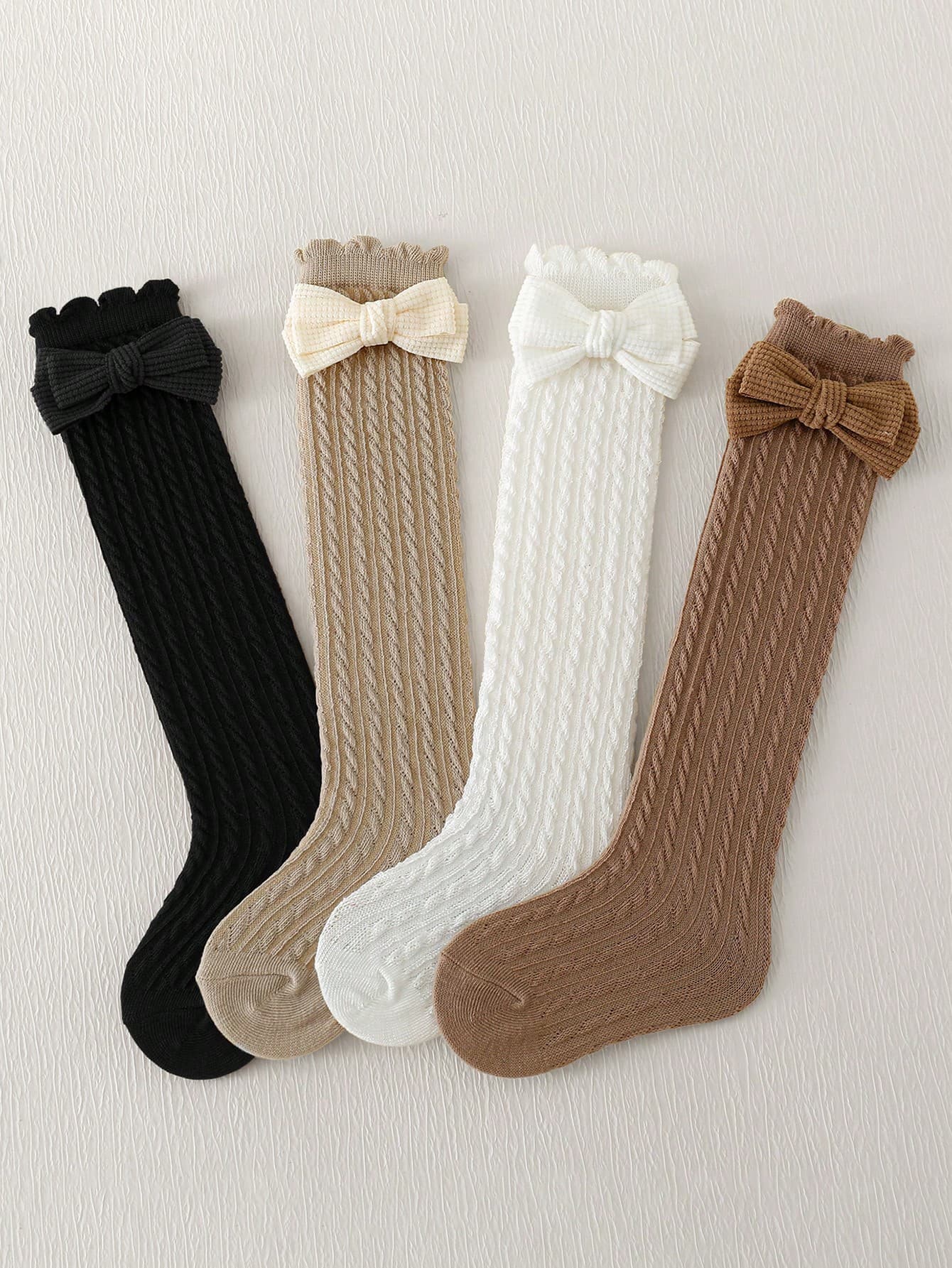 4 Pairs Kids Cute Cable Knit Straight Tube Socks, Girls Versatile Seamless Ankle Socks For All Seasons
