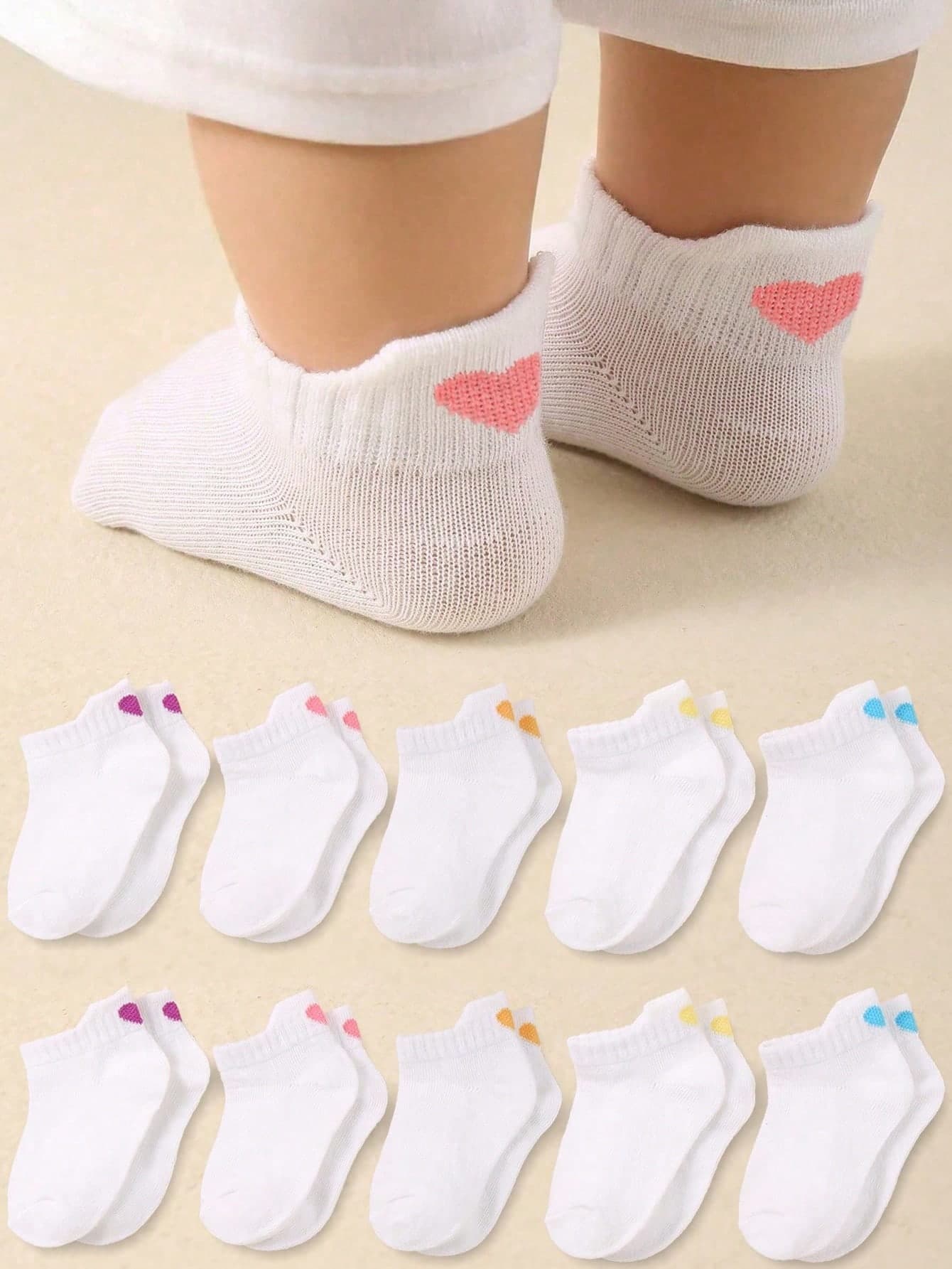 5 Pairs Baby Socks, Heel Pull Design To Prevent Slipping, Heart Pattern Decor, Soft & Skin-Friendly, Ankle Socks, Suitable For Daily Wear/Gifting/Travel, Applicable For Autumn/Winter, Newborn/Infant/Toddler Socks, Halloween, Thanksgiving, Christmas Gift