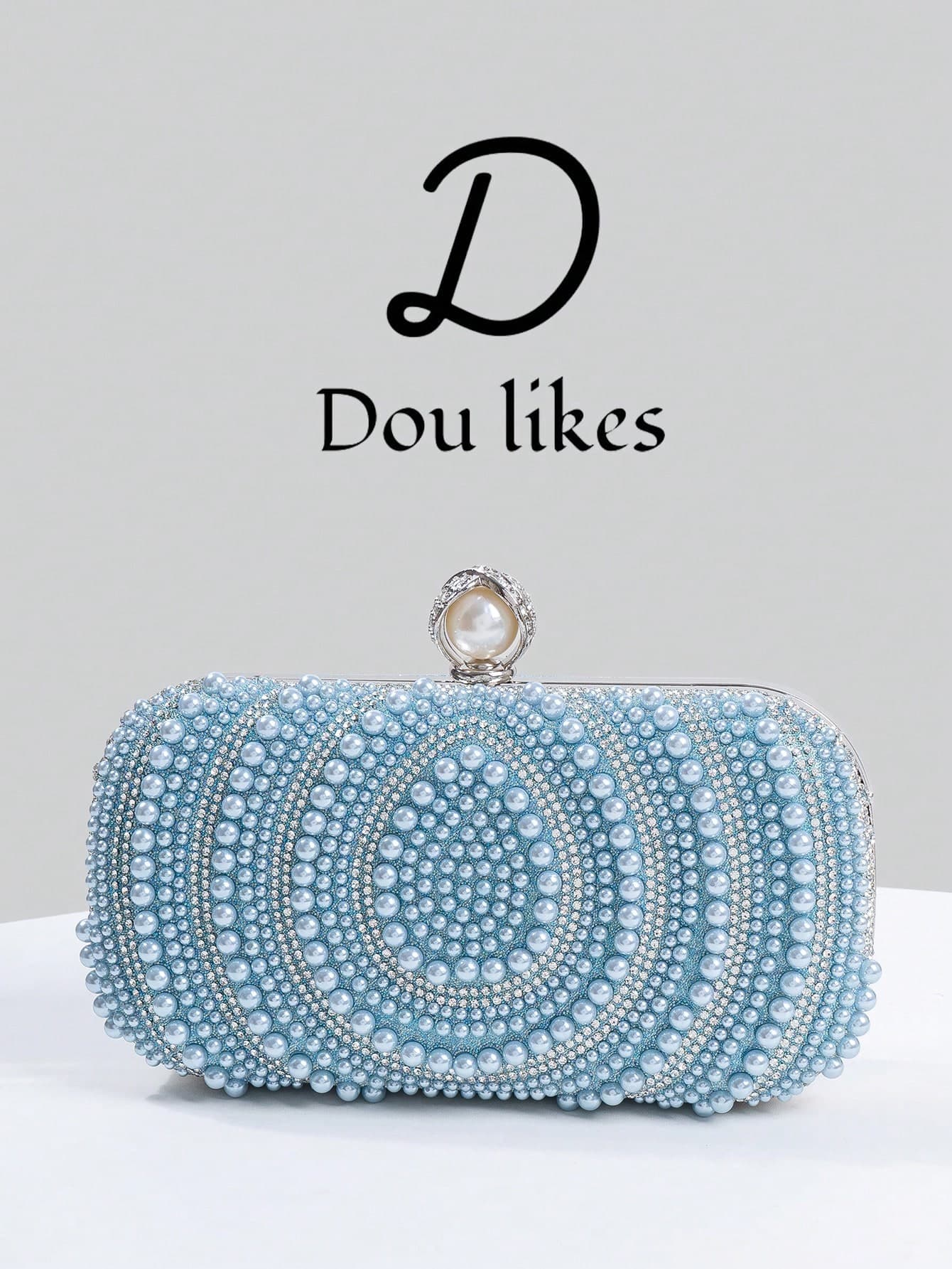 Elegant Teardrop Blue Pearl Evening Clutch Bag, High-End Engagement Handbag For Cheongsam Dress, With Metal Chain, Graceful Lady Party Clutch Suitable For Prom, Wedding, Graduation Dance, Formal Dinner/Banquet, Perfect Match For Women's Graduation Dance Dress, Graduation Dance Accessories, Sequin Dress, Shiny Dress, Women's Graceful Dress. , Blue