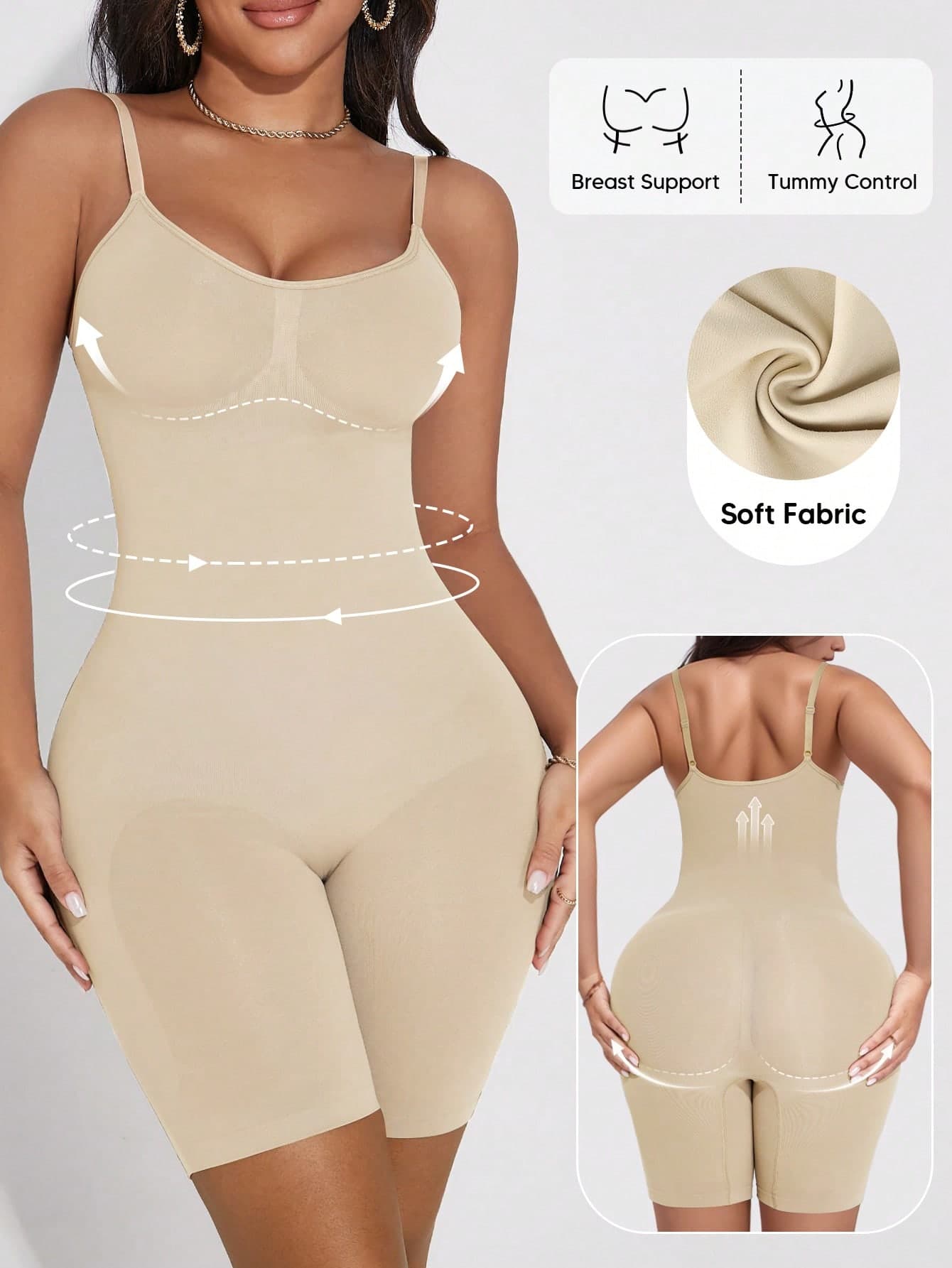 Suprenx 1pc Women's Camisole Shapewear, Lift Bust, Slim Waist, Lift Buttocks, Jumpsuit, Summer Fitness Wear