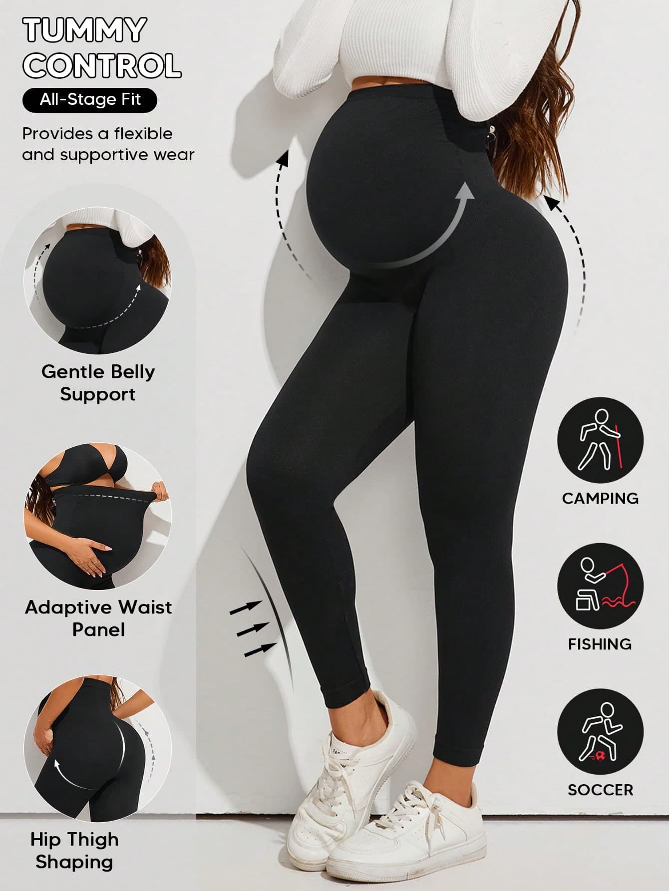 1pc Maternity Legging Over Belly, Stretch, Comfy Fabric For All Pregnancy Stage, For Casual Outfits, Work, Prenatal Fitness Or Relaxation Sports Black