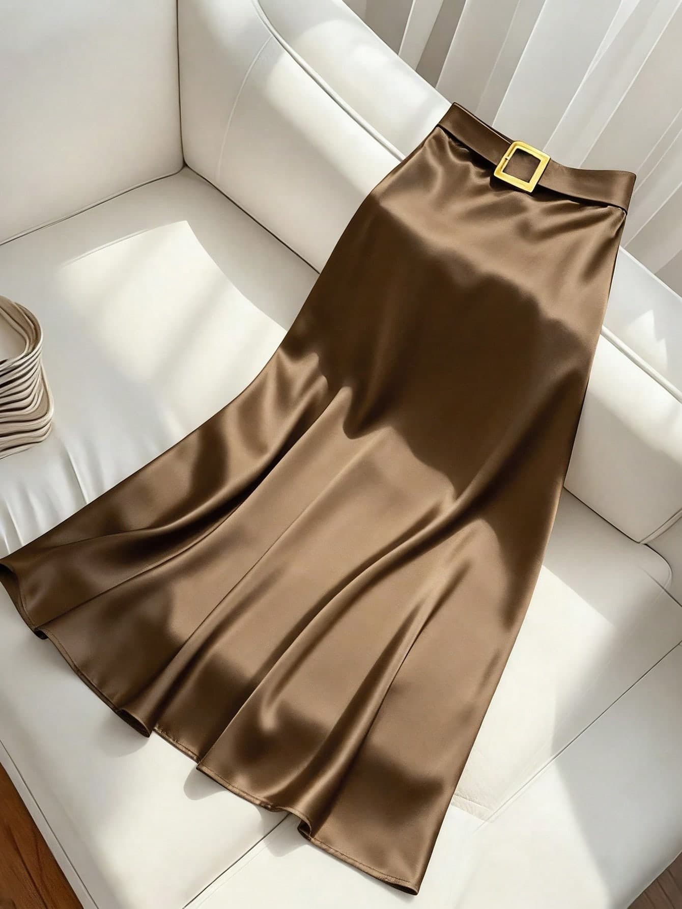 This Elegant Satin-Faced Multi-Functional Skirt Is The Perfect Choice For Spring Wear. It Is Very Suitable For Daily Outings, Travel, Parties, Valentine's Day, And Dates. (Belt Not Included) Summer