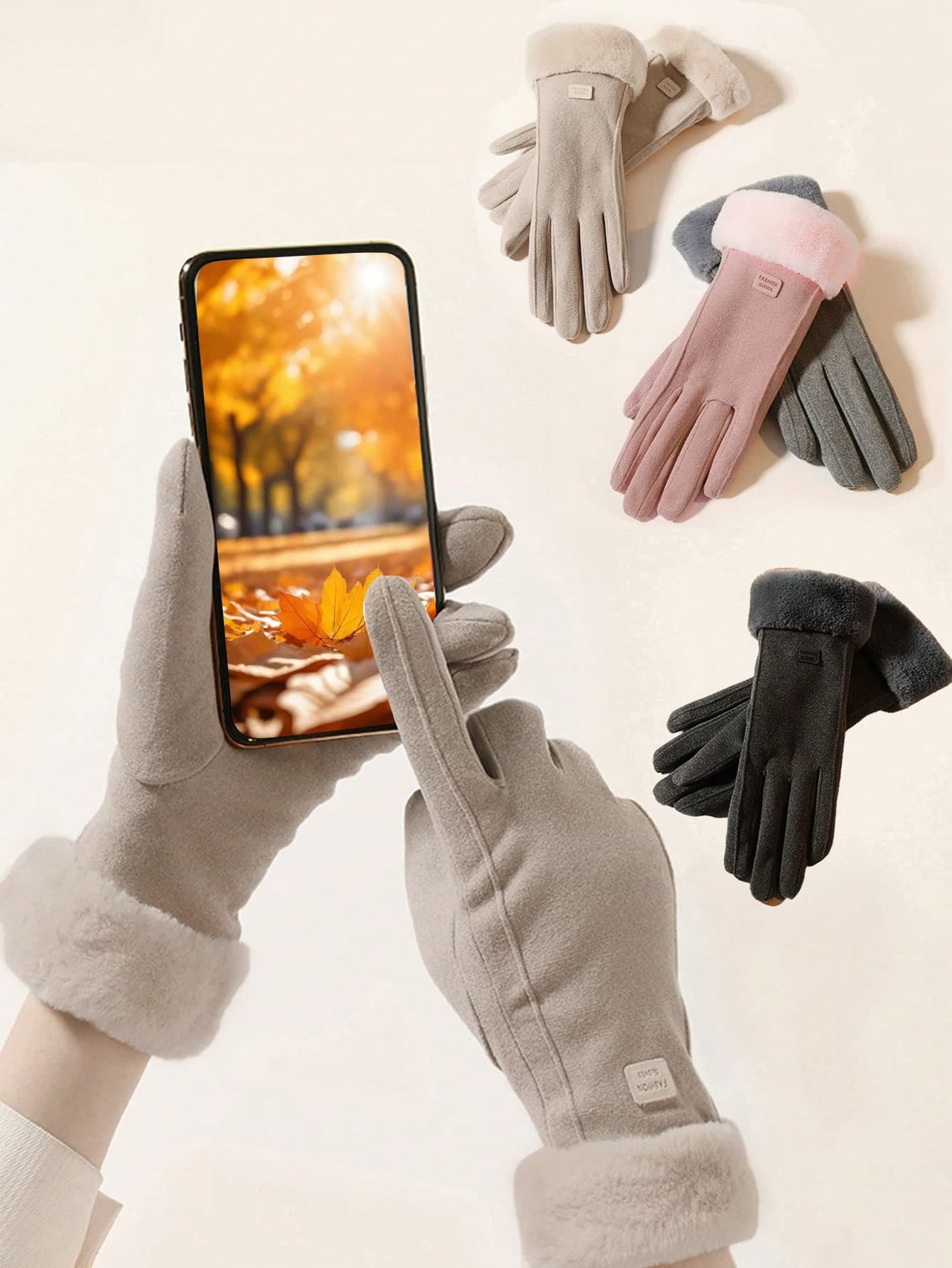 Women's Solid Color Warm Fleece Gloves, Touchscreen Fingertips, Thick Windproof Warm, Fleece Cycling Gloves, Suitable For Keeping Warm And Commuting In Autumn/Winter