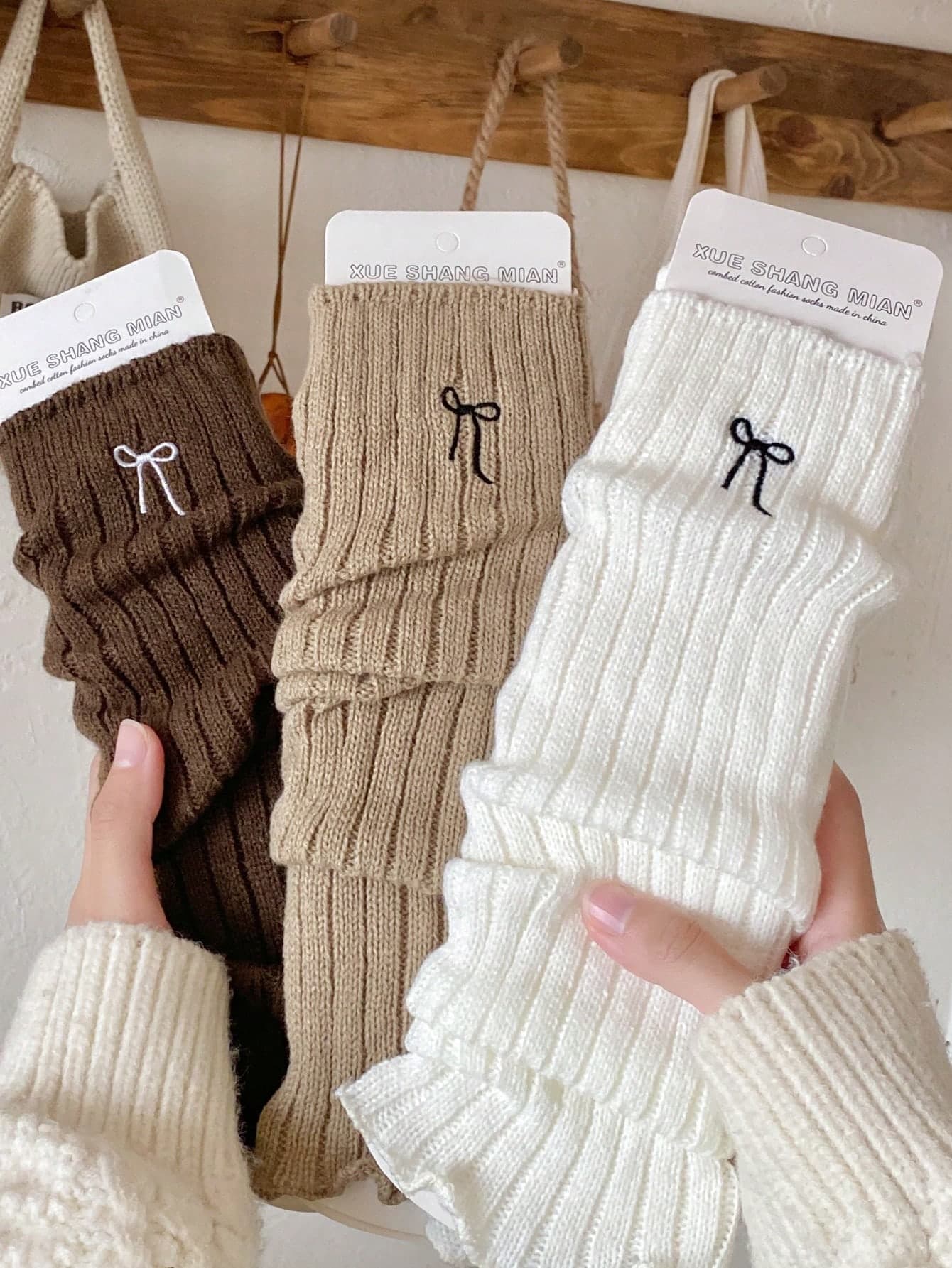 2/4/6 Pairs Women Bow Striped Lace Simple Warm Thigh High Leg Warmers, Collegiate Style Versatile Knee,High Leg Warmers, Autumn/Winter/Spring, Cozy