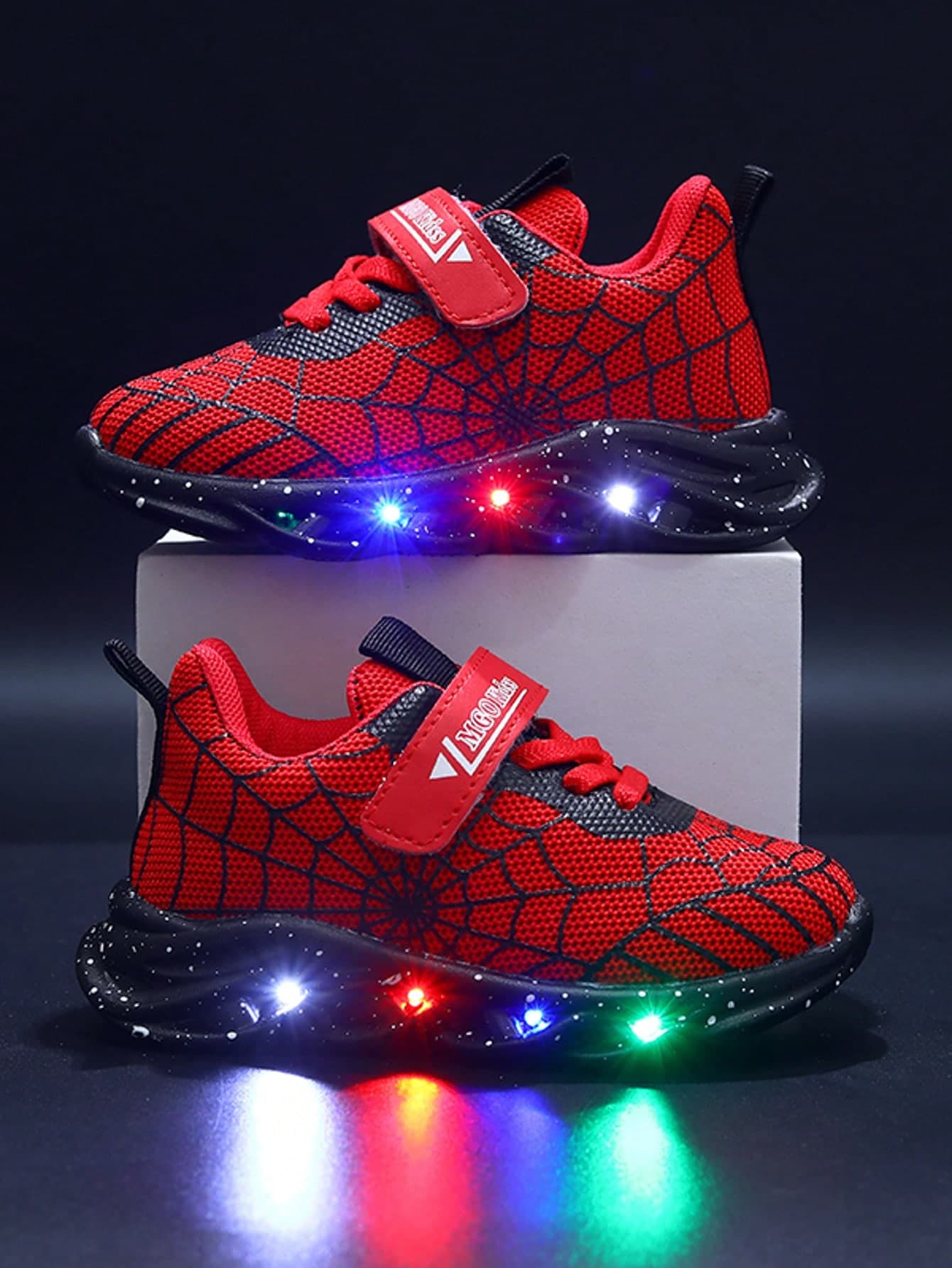 MGO Kidss MGO Kids Boys Shoes With Light-Up Soles, 2024 Spring & Autumn New Fashion Spiderweb Luminous Sneakers For Boys, Mesh Breathable Sports Shoes, 1-6 Years