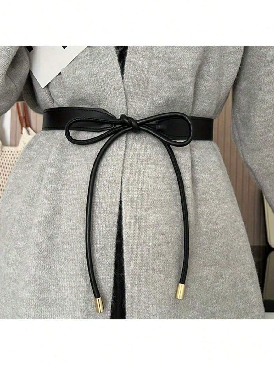 1pc Women's Belt, Fashion PU Bow Knot Waist Rope Belt, Versatile For Dresses, Sweaters, Coats, Waist Cincher For Slimming Look