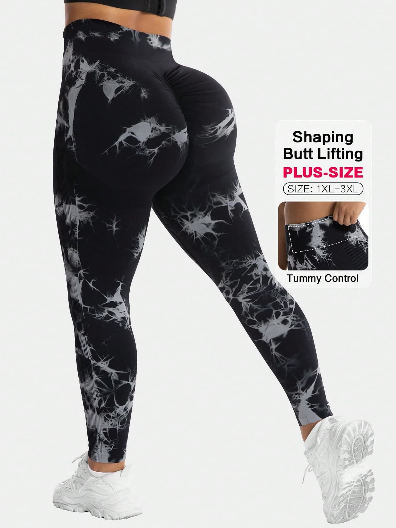 TNTOR Plus Size Women's Tie-Dye Yoga Sports Fitness Tights 751D Plus Size High Waist Hip Lift Fitness Pants Women's High Elastic Quick-Drying Tights Sports Pants Peach Hips Mid-High Waist Yoga Black Pants High Waist Design With Tummy Control Effect Cycling Shorts Suitable For Exercise And Sports Tights To Lift The Hips Enhance The Body Comfortable Shorts Suitable For Fitness Enthusiasts Spring