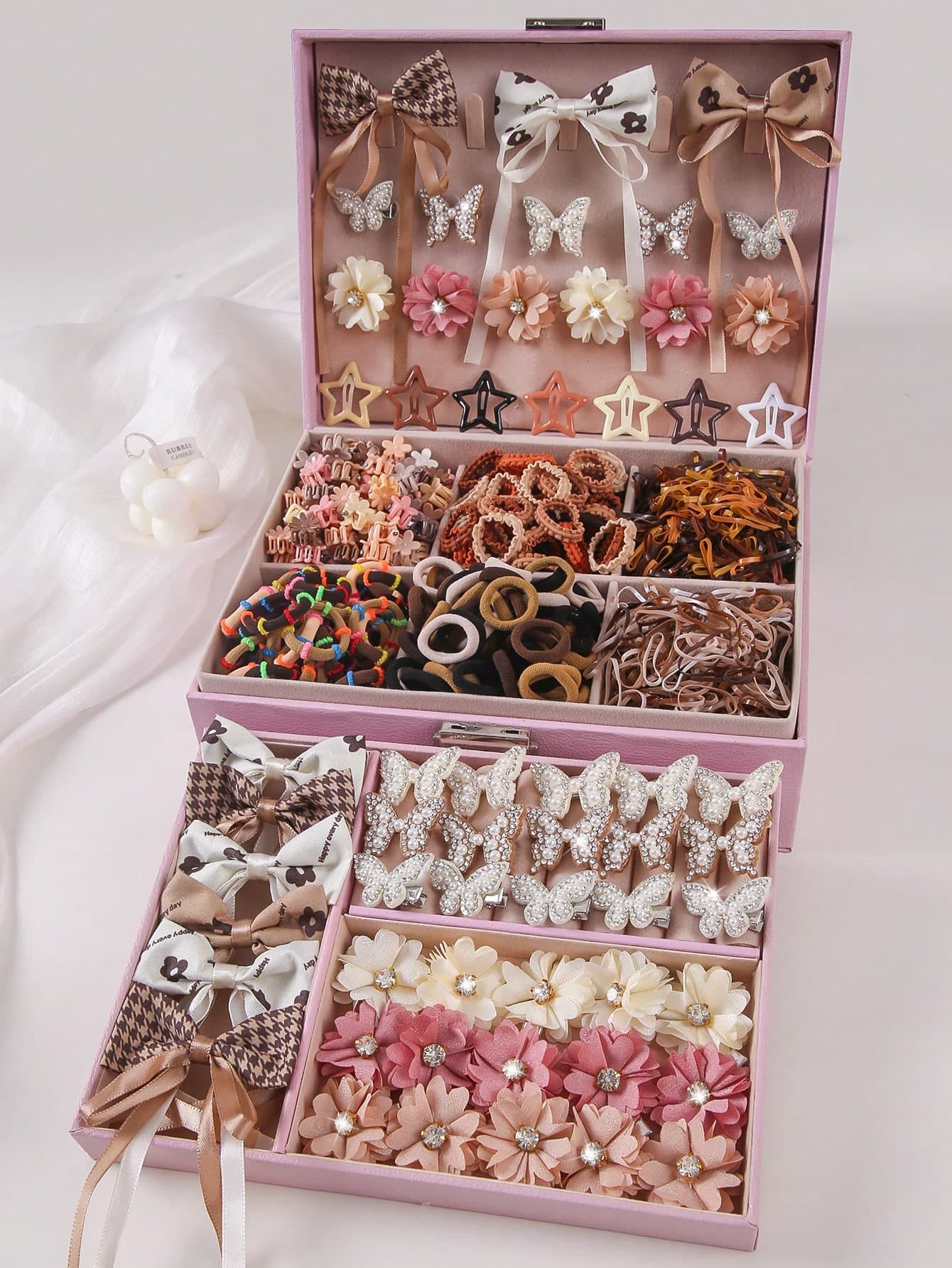 793pcs Girls' Rhinestone Butterfly Hair Clips, Coffee Color, Elastic, Durable, Non-Damaging Hair Ties, Fabric Flower Hair Clips, Hair Accessories Suitable For Daily Use