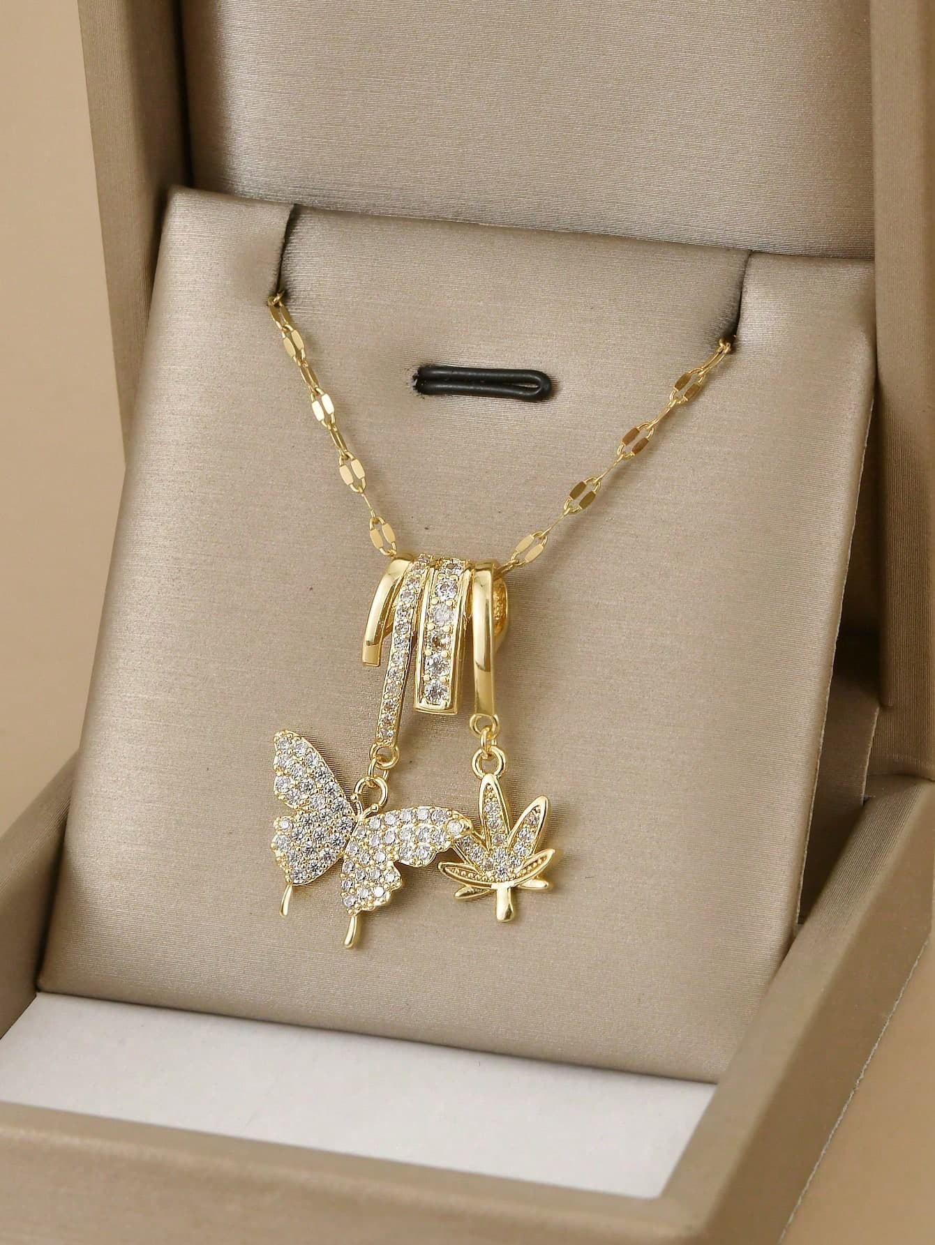 1pc Fashionable Cubic Zirconia Geometric Stainless Steel Necklace For Women, Suitable For Daily Wear, Featuring Starfish, Shell, Footprint, 8-Petal Flower, Butterfly, Lotus, 8-Pointed Star, Sunflower, Coin Badge, Gold-Tone Jewelry, High-Quality Gold-Plated Necklace, Women's Gold Accessories, Halloween Gift, Christmas Gift