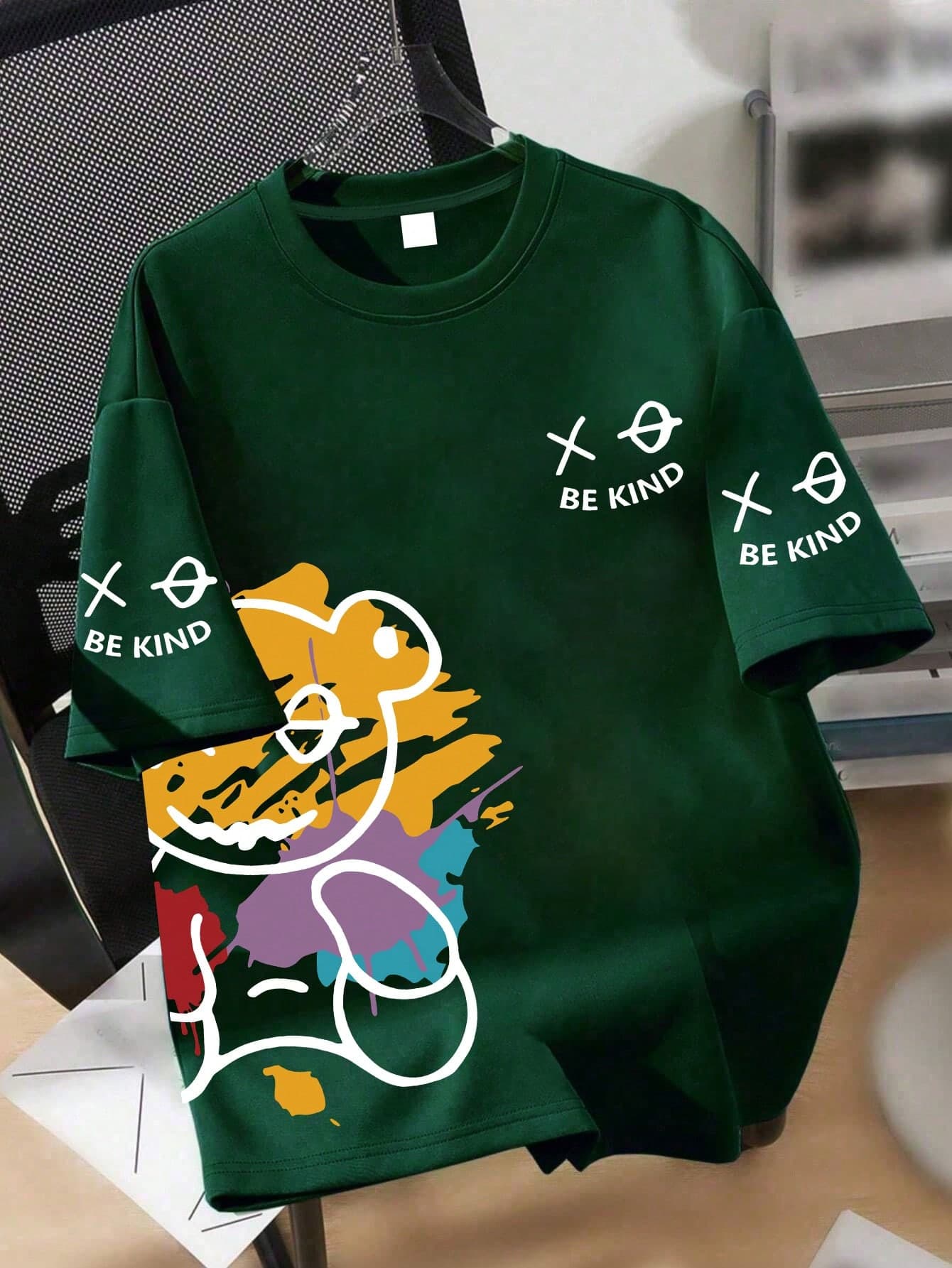 Teens/Boys' Street Graffiti Bear Graphic Loose Soft Breathable Short Sleeve T-Shirt, Summer Street Casual Wear, Boys Tops