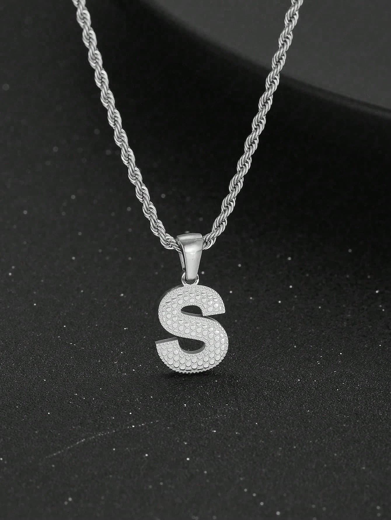 1pc Fashionable Silver Stainless Steel Letter Pendant Necklace, Unisex, Suitable For Birthday, Holiday, Party And Other Occasions, Jewelry Accessory