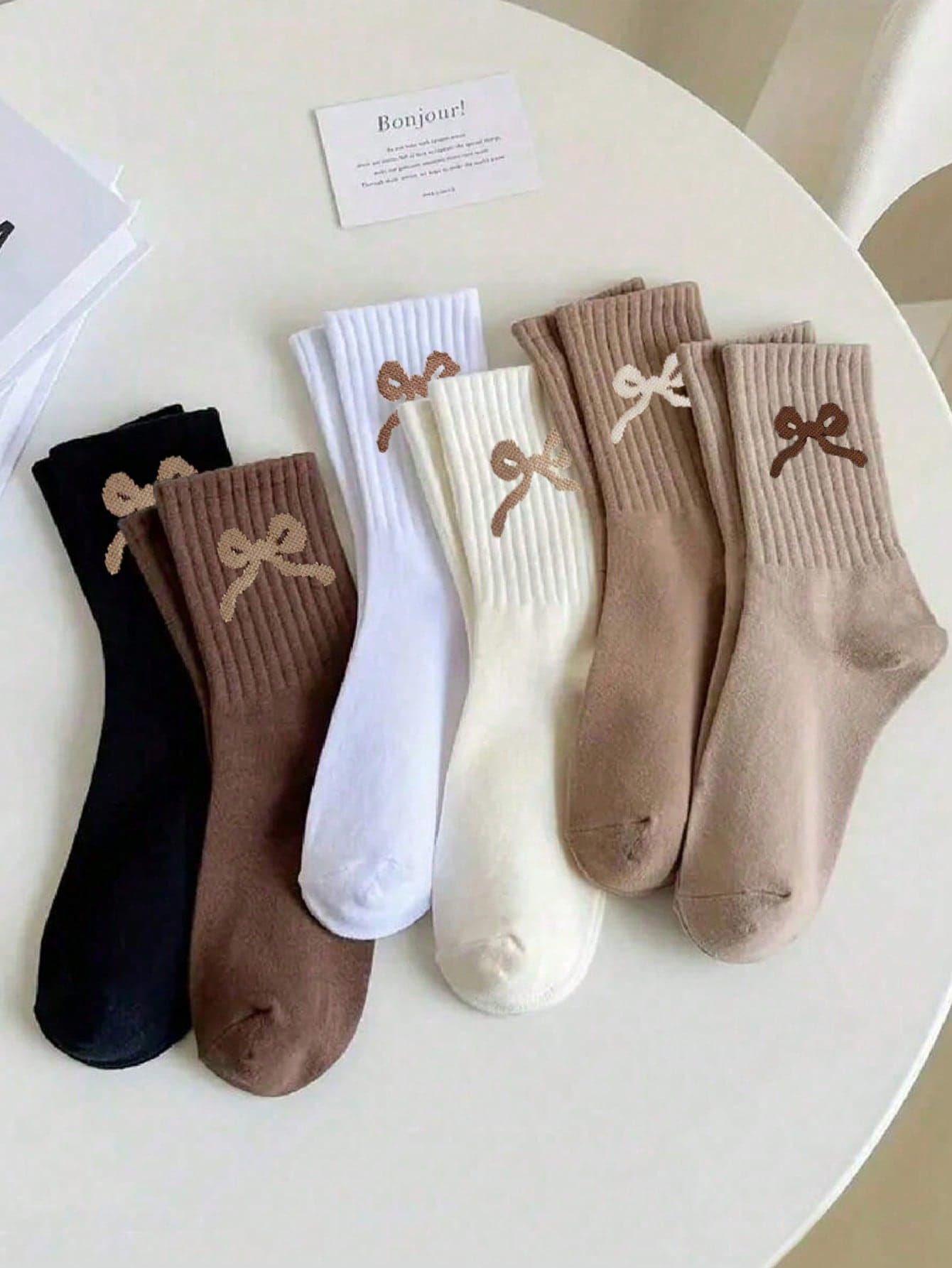 5 Pairs Kids' Neutral Merino Color Elastic High Sports Solid Color Mid-Calf Socks, Suitable For Autumn, Winter And All Seasons