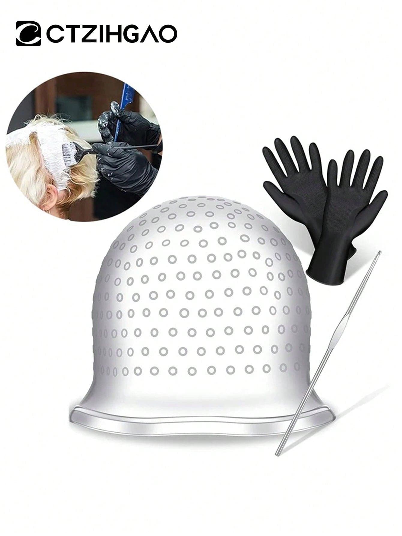 WANMEI 2pcs Reusable Silicone Highlighting Cap, Pull Cord Dye Cap With Hook And Hole, Hair Salon Tool, Professional Reusable Hair Highlighting Cap And Hook Set, Suitable For Hair Salon, Hair, Travel, Hair Products, Hair Tools, Hair Accessories, Hairstylist, Barber Shop, Hair Equipment