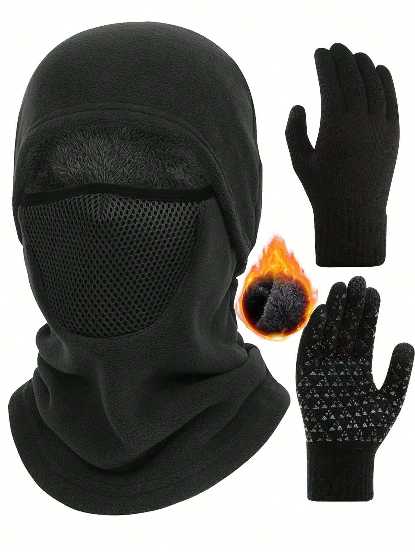 Unisex Ski Mask + Gloves, Fleece Balaclava Ski Mask, Winter Windproof Balaclava Scarf Neck Warmer Ski Cap Head Warmer,Summer,Beach,Holiday