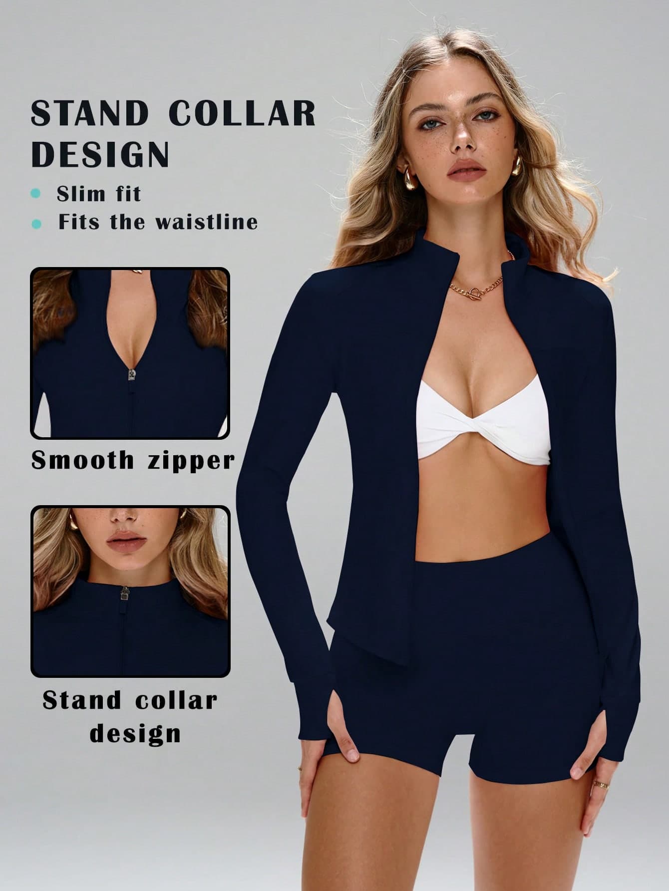 This Sporty Jacket Features A Minimalist And Fashionable Style, Combining Collegiate And Athletic Elements. With Long Sleeves And Thumb Holes, The Comfortable Stretchy Fabric Is Suitable For Dance/Pilates Workouts. The Front Zip-Up Design With A Low Collar Allows You To Easily Transition From Street To Gym. With Shaping Seams, A Slim Fit, Full Coverage, Long Sleeves With Thumb Holes, Effective Cinched Waist, Bust Lifting Pleats, 360° Stretch Structure, And Anti-Slip Zipper Guard, This Is A Women's Fitted Zip-Up Jacket. Spring Sports