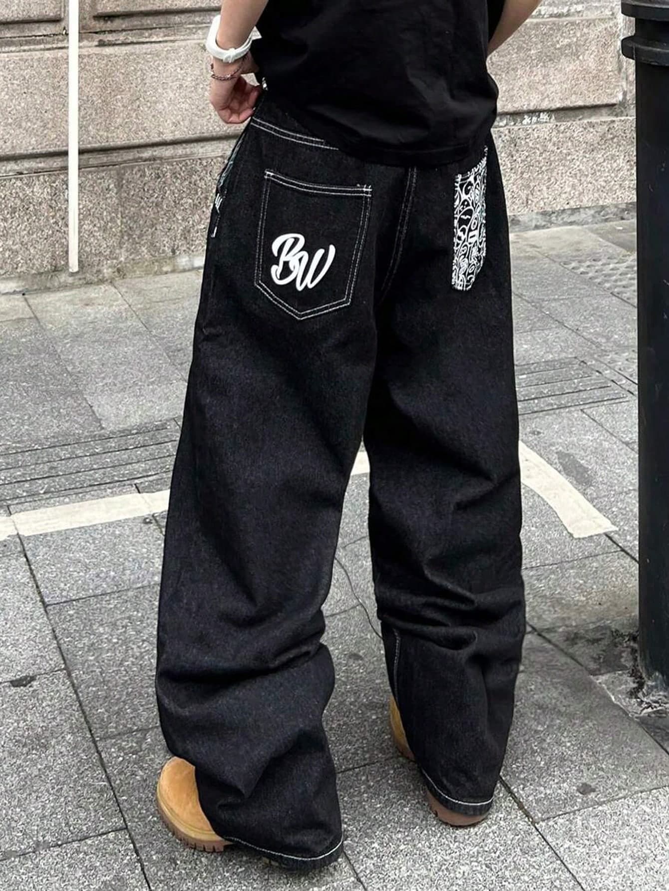 Teens/Youth Boys' Loose Baggy Jeans With Back Pocket English Embroidery