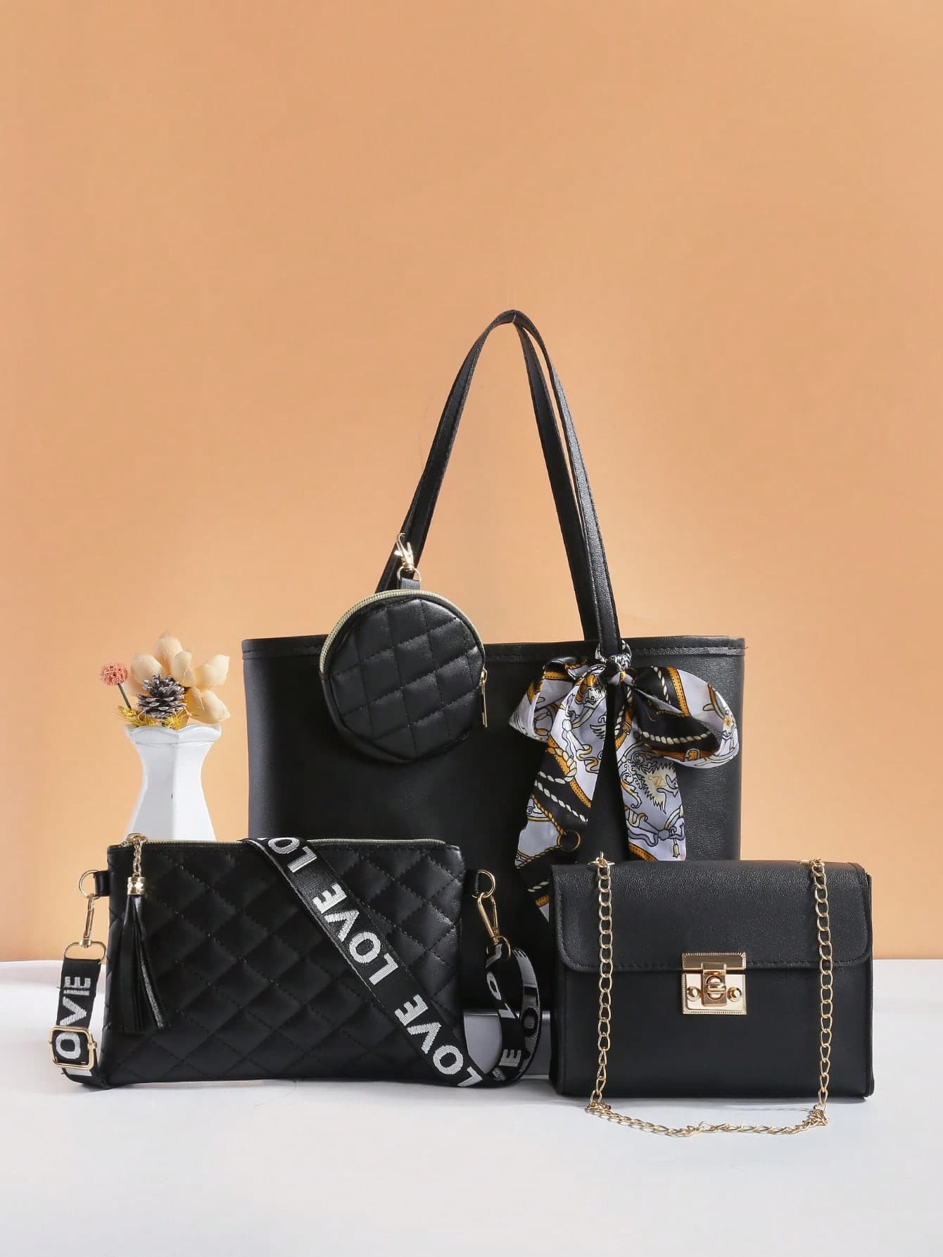 Women's 4-Piece Handbag Set - Fashion Essential! Shoulder Crossbody Tote Mini Combo Bag, Handheld & Crossbody Versatile, Stylish & Spacious, Suitable For Various Occasions, Hot-Selling Cross-Border