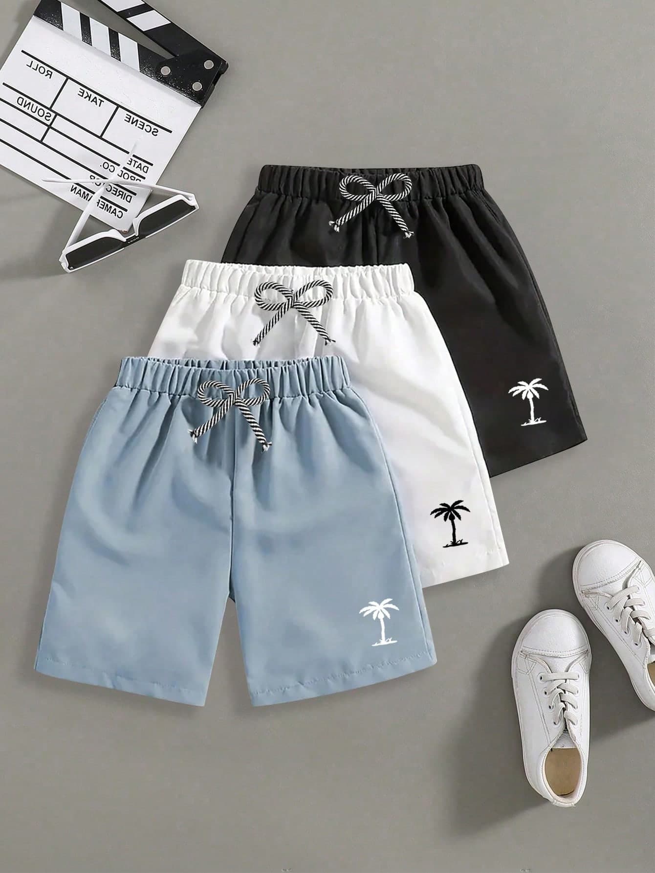 Tween Boy Coconut Tree Print Vacation Casual Shorts 3pcs/Set
