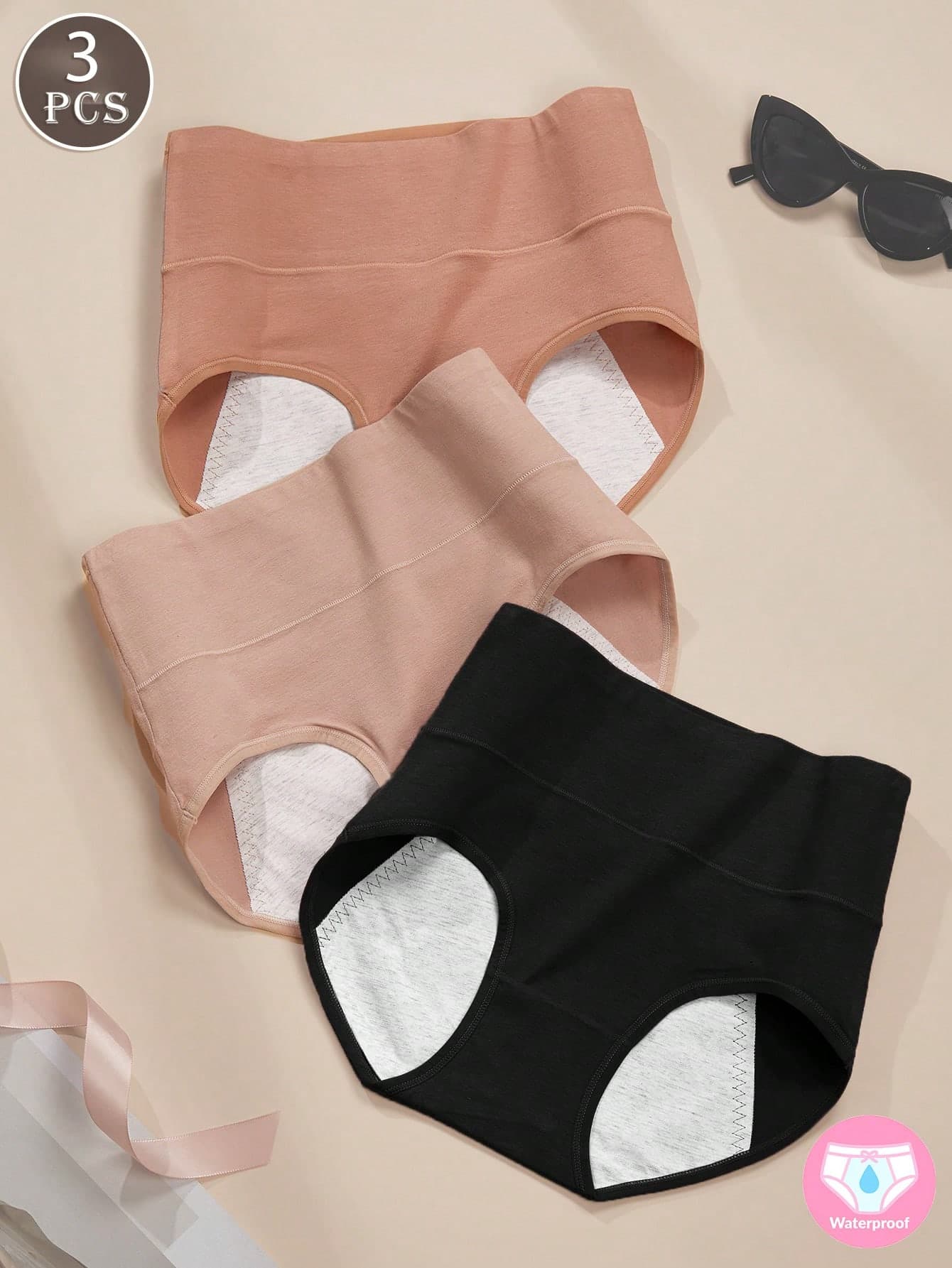 AOKVOGIRL 3pcs Meralda Color Menstrual Panties For Women, Leak-Proof, Crotch, Antibacterial, & Hygienic, High Waist, Abdomen Control, Breathable Period Underwear