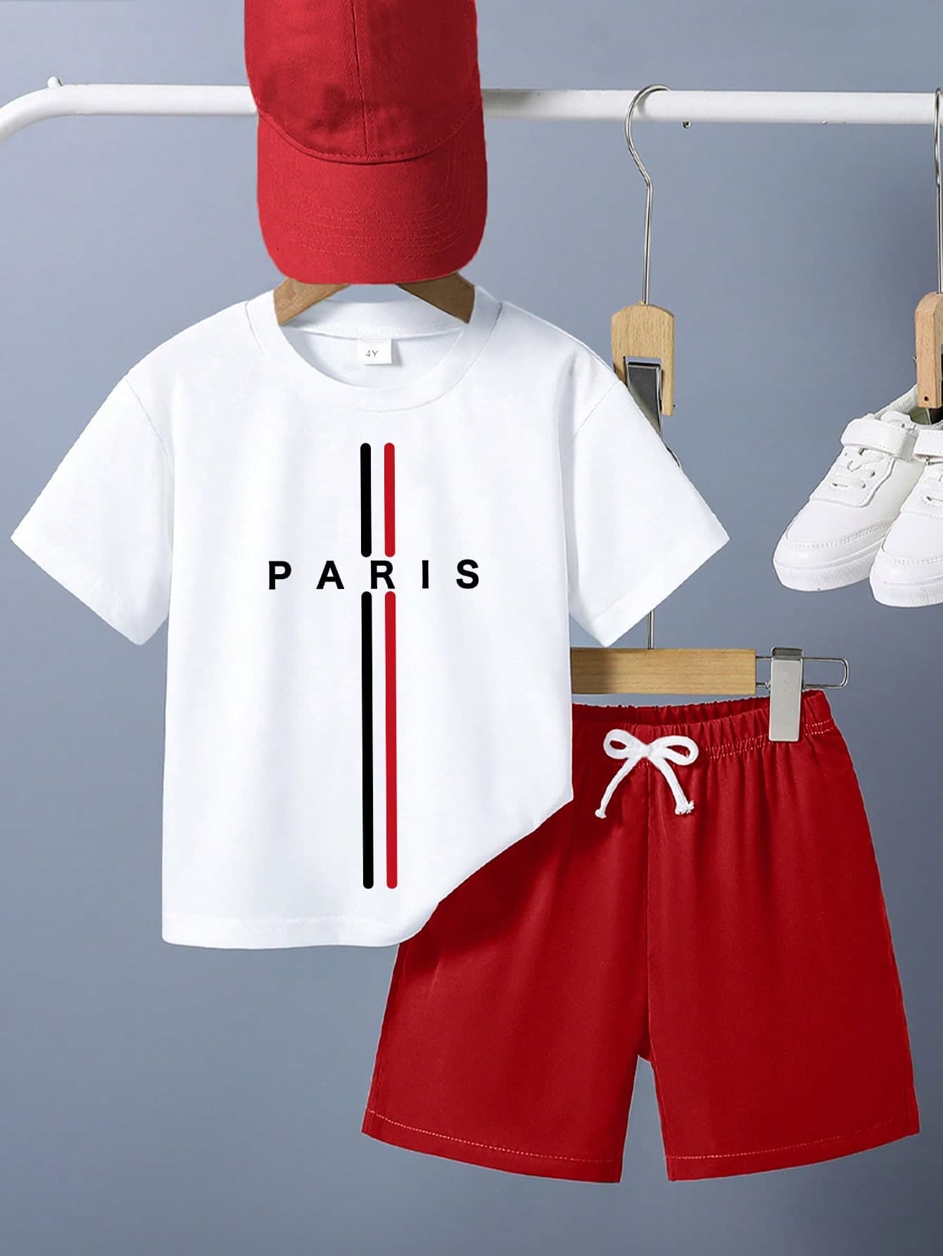 Young Boy Letter Print Round Neck Short Sleeve Casual T-Shirt And Shorts Set