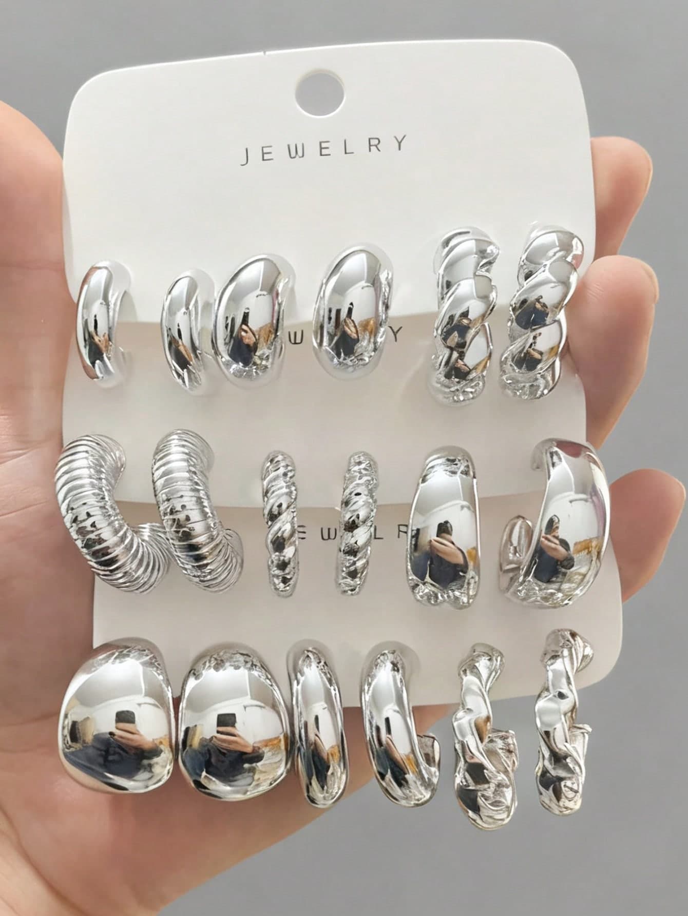 3 Pairs/9 Pairs Thick Silver-Tone Earring Set For Women, Low Allergy Thick Earrings, Made Of ABS Resin