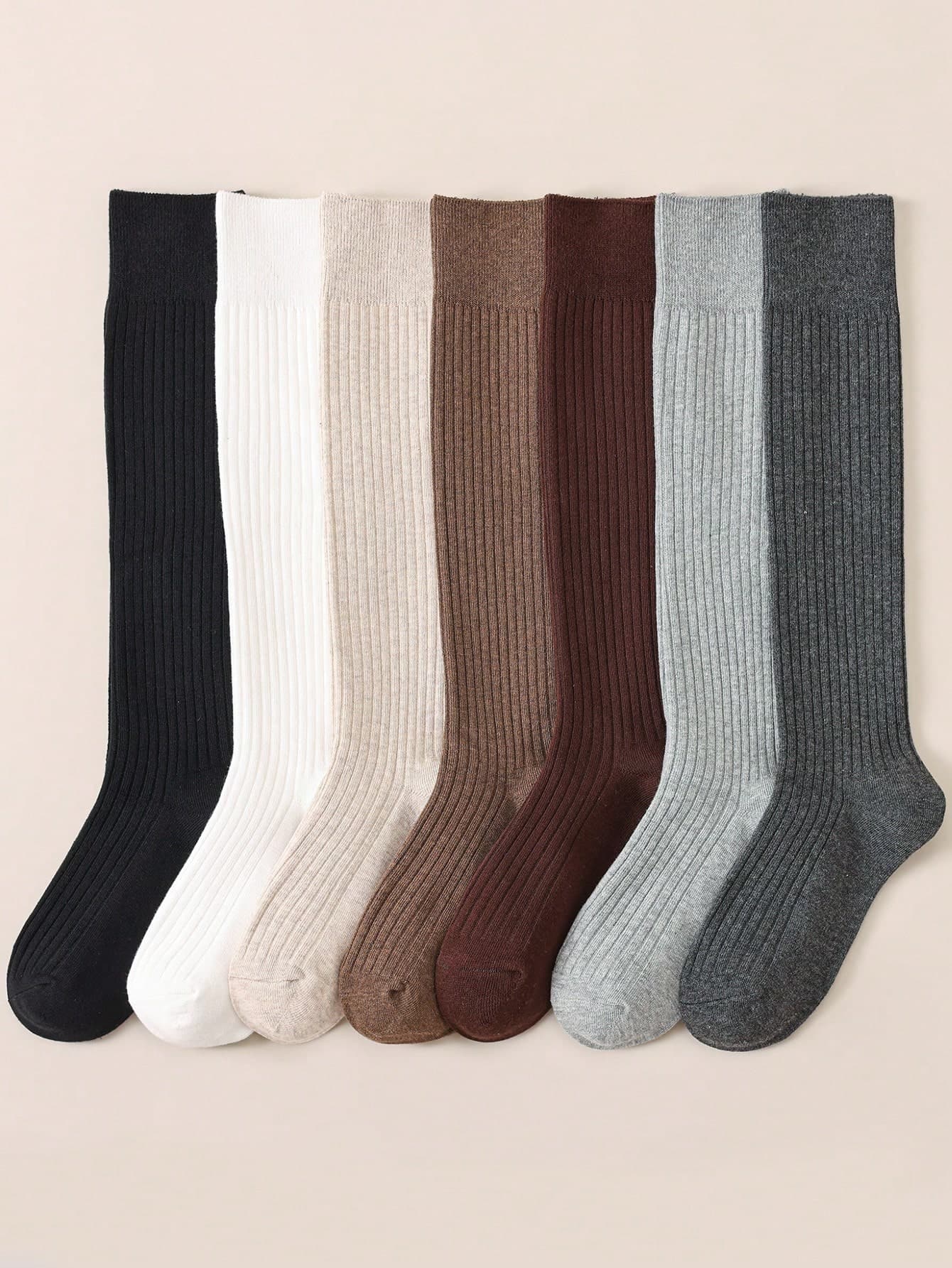 1 Pair Women's Cotton Solid Color Ribbed Knee High Socks, Fashionable Minimalist School Style, Cozy Socks