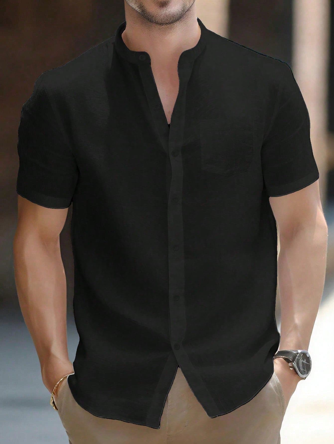 Men's Comfortable Short Sleeve Shirt, Vintage Retro Casual Collared Shirt, Slim Fit, Summer