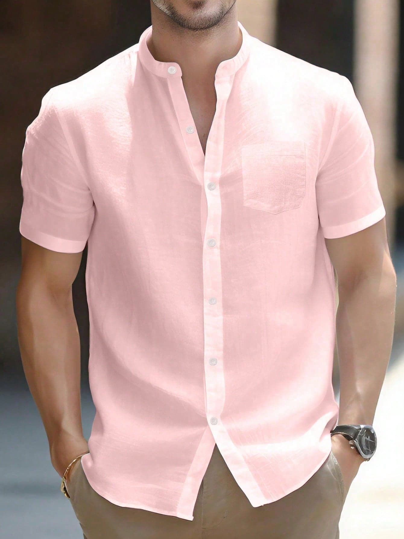 Men's Comfortable Short Sleeve Shirt, Vintage Retro Casual Collared Shirt, Slim Fit, Summer